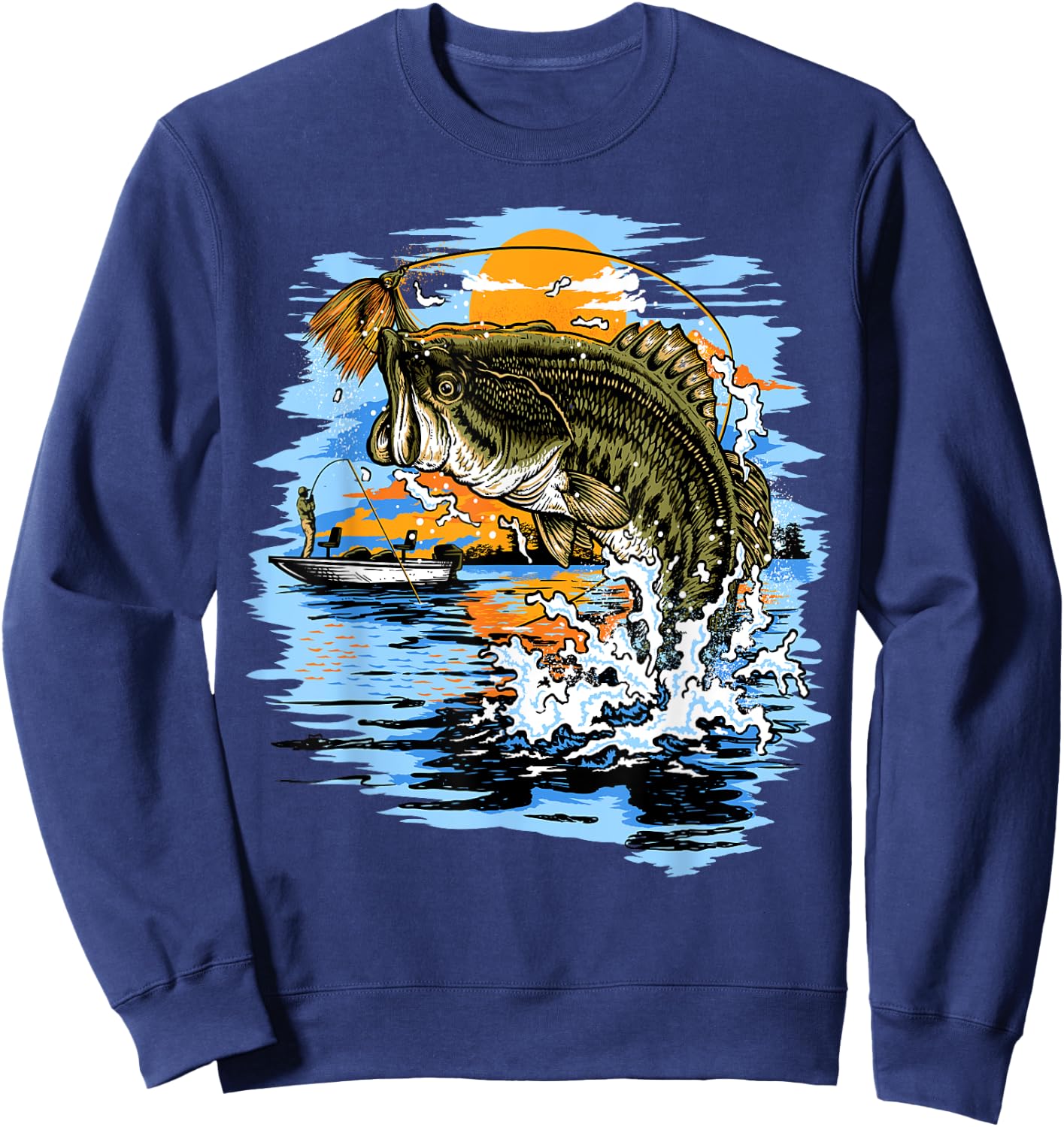 Large Mouth Bass Fishing Sweatshirt - Sweatshirt | Navy