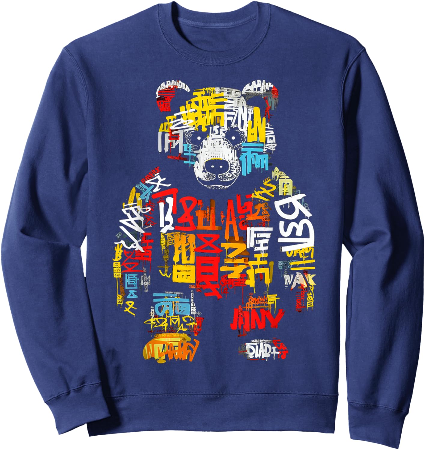 Bear Text Abstract Colorful Animal Art Bear Sweatshirt - Sweatshirt | Navy