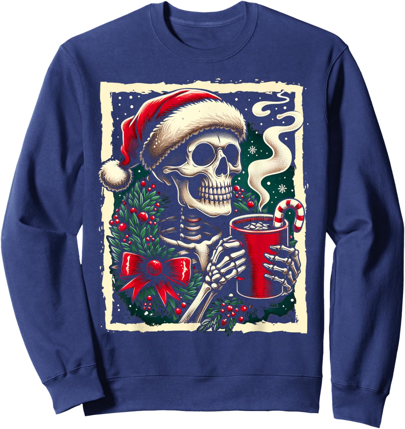 Christmas Skeleton Hot Cocoa Dead Inside Spooky Xmas Holiday Sweatshirt - Sweatshirt | Navy
