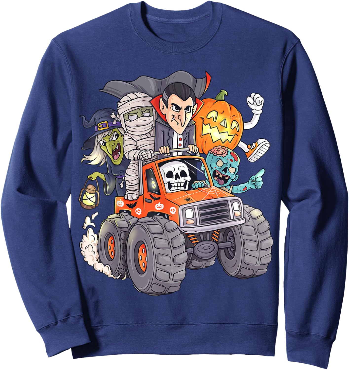 Halloween Skeleton Zombie Monster Truck Vampire Boys Kids Sweatshirt - Sweatshirt | Navy