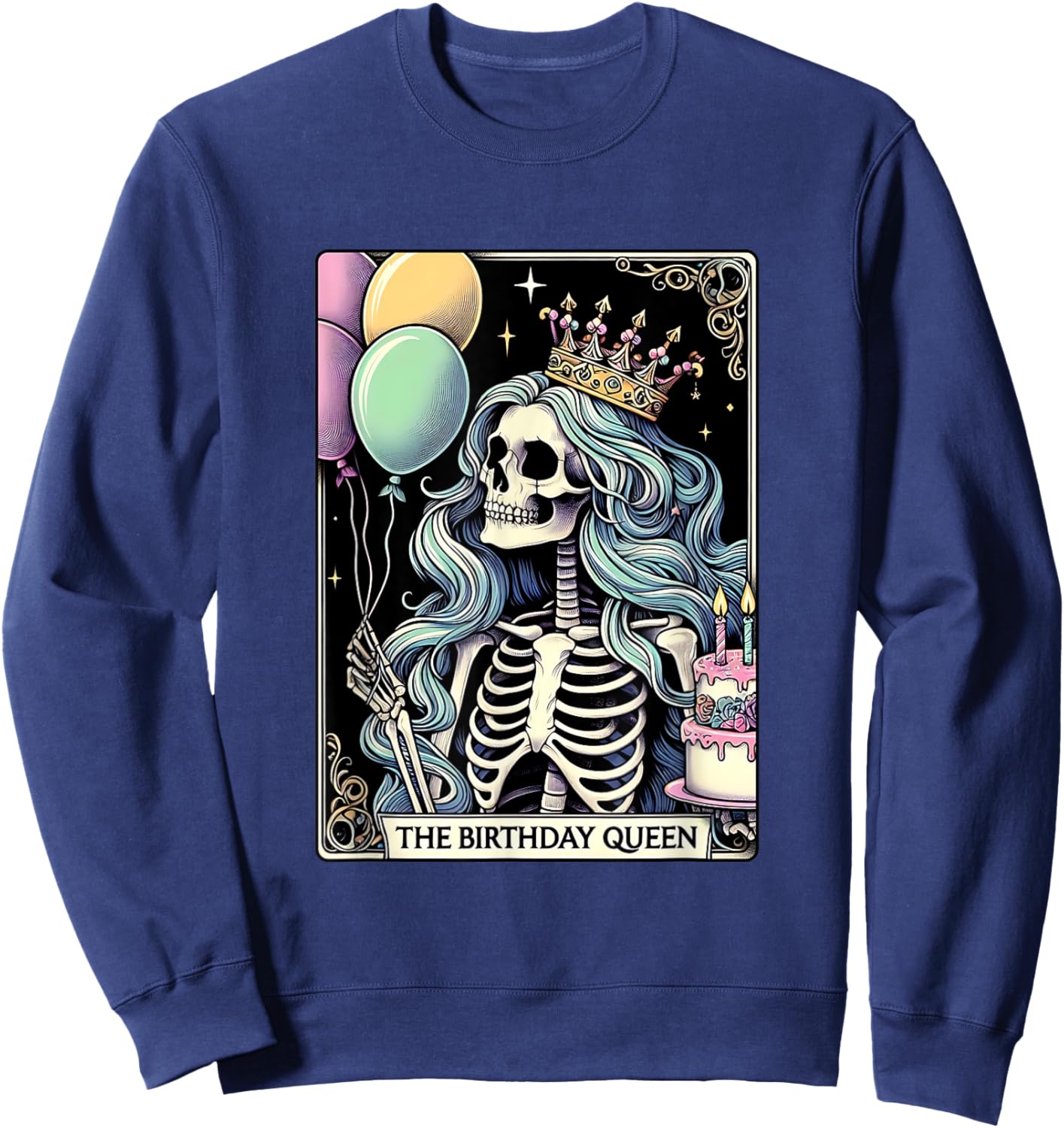 Birthday Queen Tarot Card Cute Gothic Skeleton Women Girls Sweatshirt - Sweatshirt | Navy