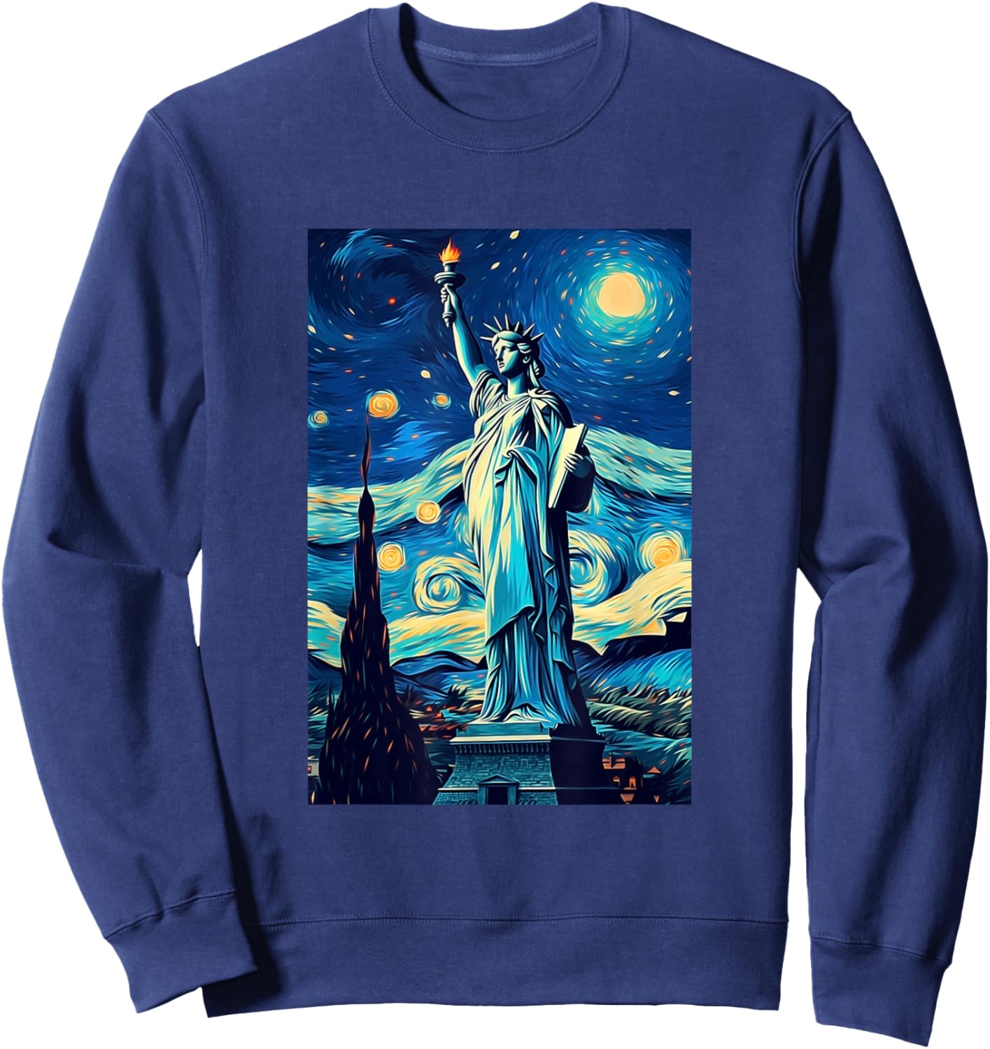 Statue of Liberty - New York - Van Gogh Style - Starry Night Sweatshirt - Sweatshirt | Navy