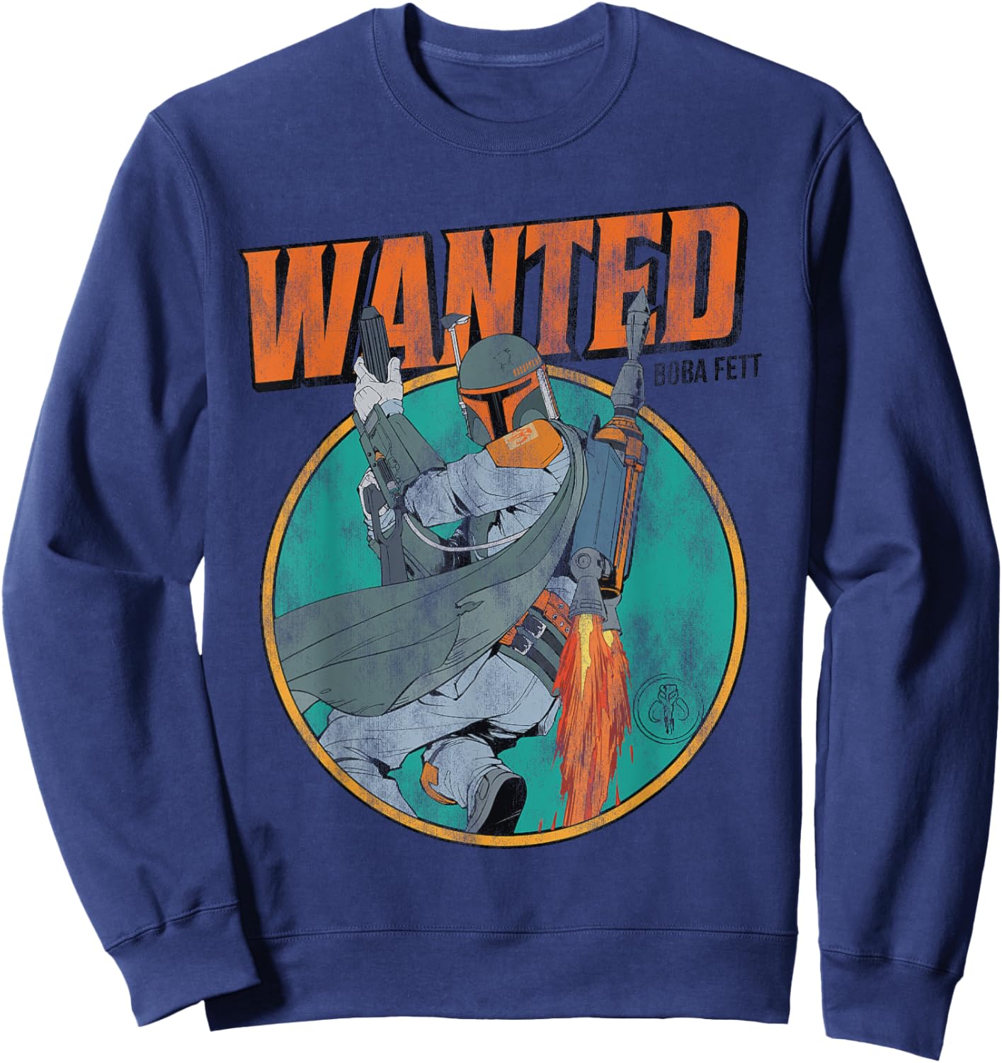 Star Wars Boba Fett Wanted Mandalorian Distressed Sweatshirt - Sweatshirt | Navy