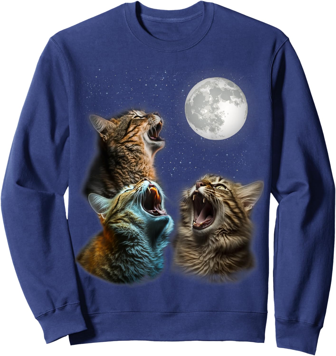 Funny Cat Moon Three Cats Meowling At Moon - Cats Howling Sweatshirt - Sweatshirt | Navy