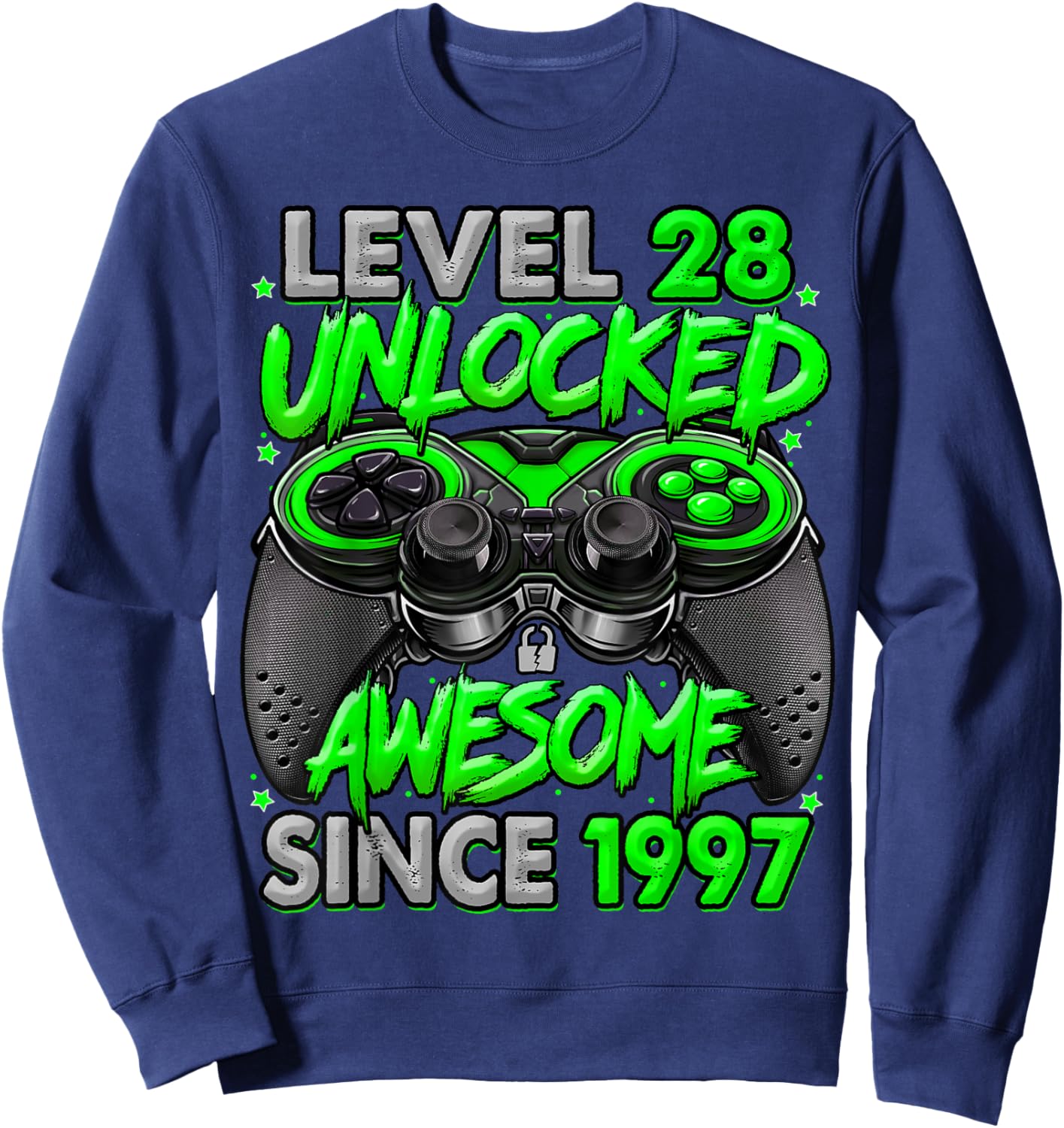 Level 28 Unlocked Awesome Since 1997 28th Birthday Gaming Sweatshirt - Sweatshirt | Navy