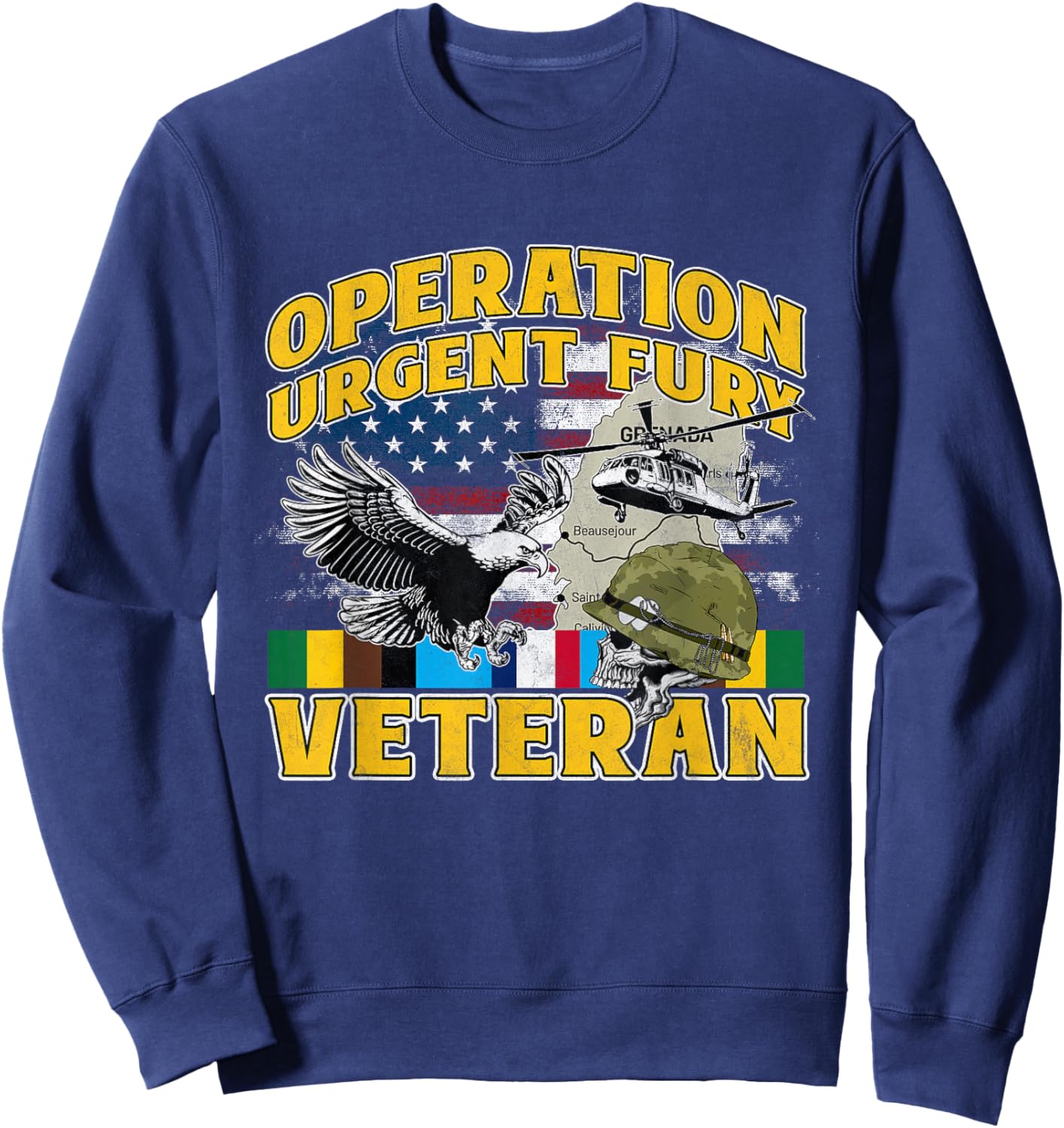 OUF Veteran Operation Urgent Fury Ribbon Grenada Vintage Sweatshirt - Sweatshirt | Navy