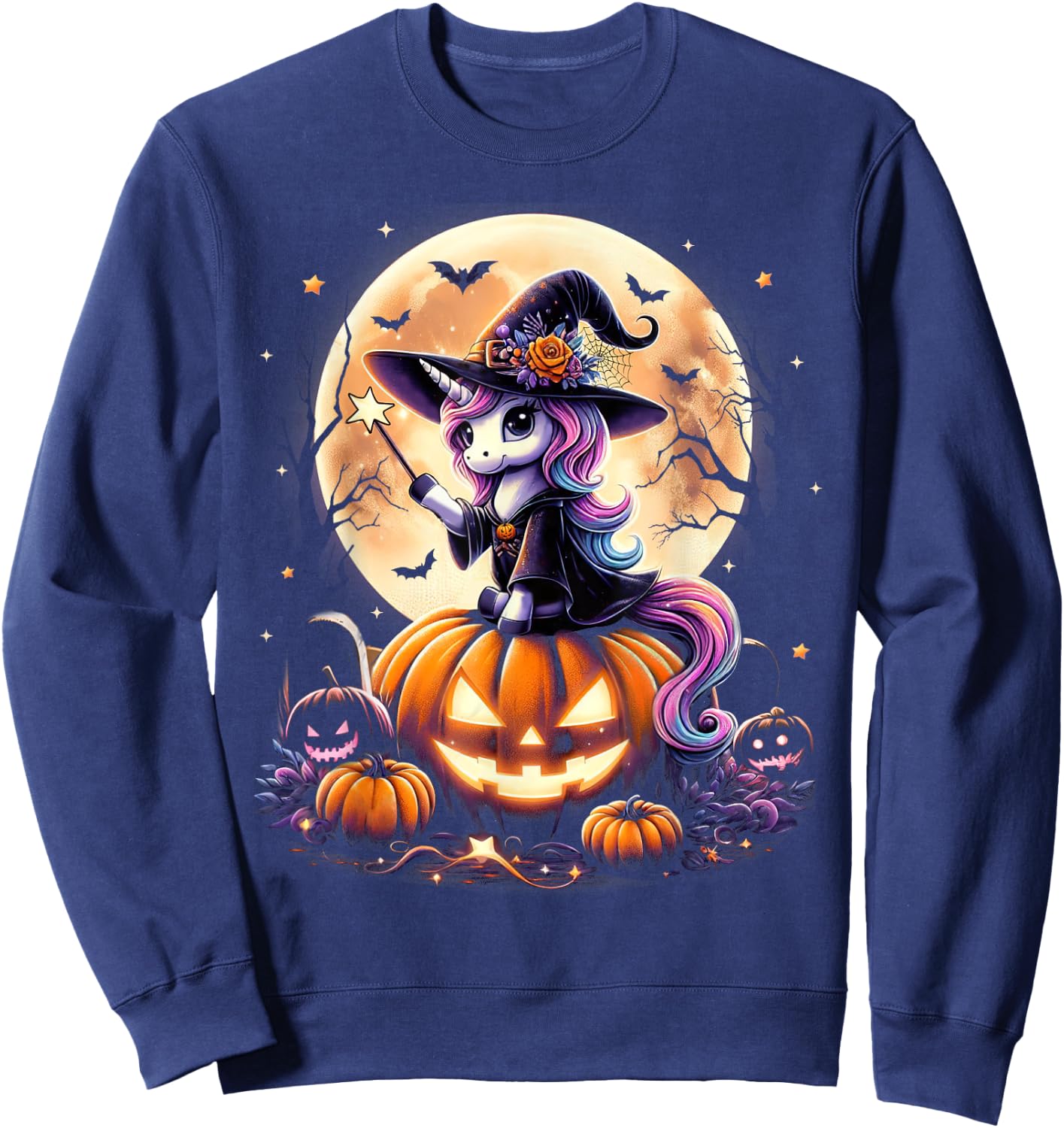 Cute Unicorn Witch Pumpkin Halloween Shirts Girls Daughter Sweatshirt - Sweatshirt | Navy