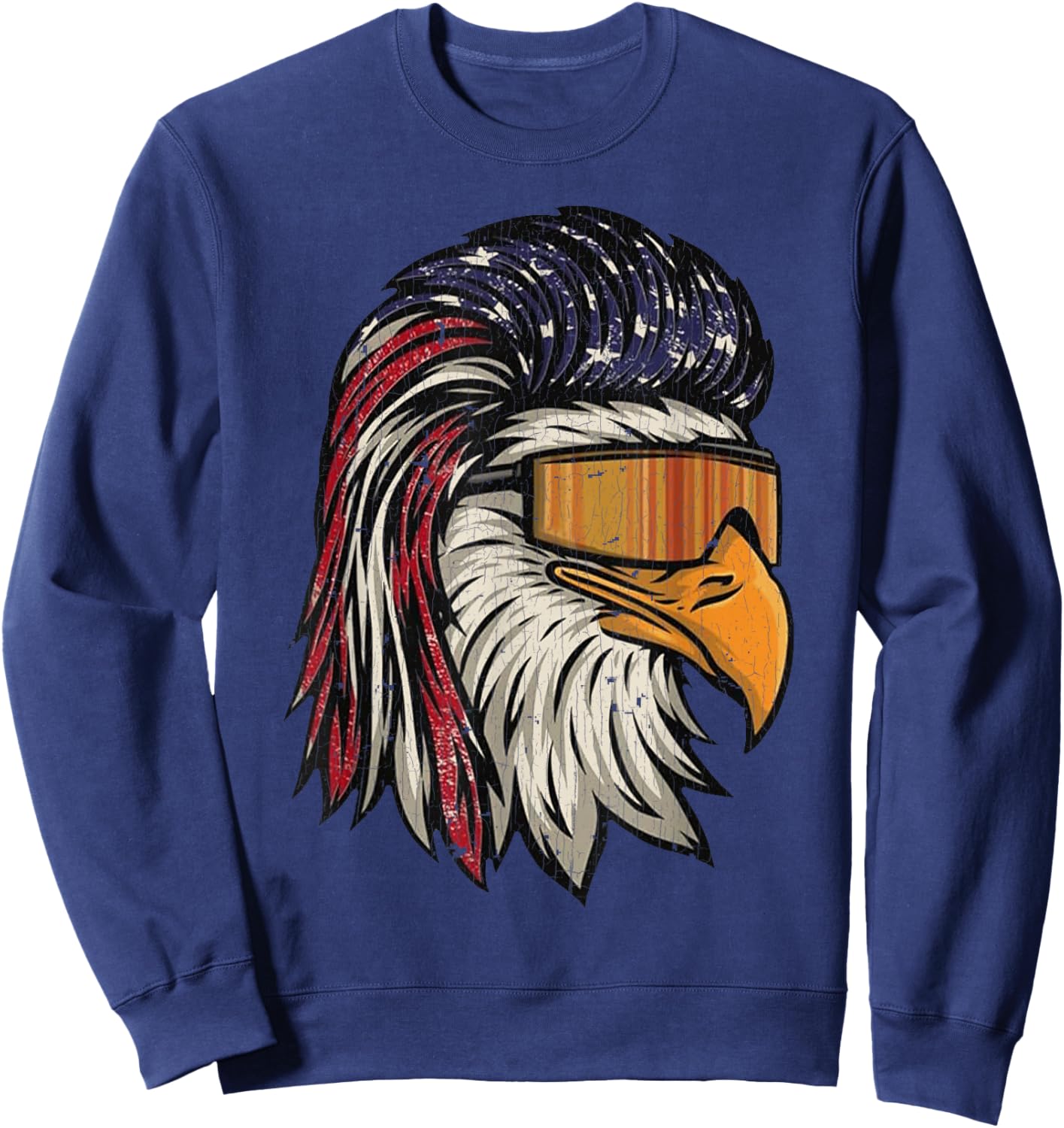 Vintage Eagle Mullet Sunglasses Merica 4th Of July USA Flag Sweatshirt - Sweatshirt | Navy