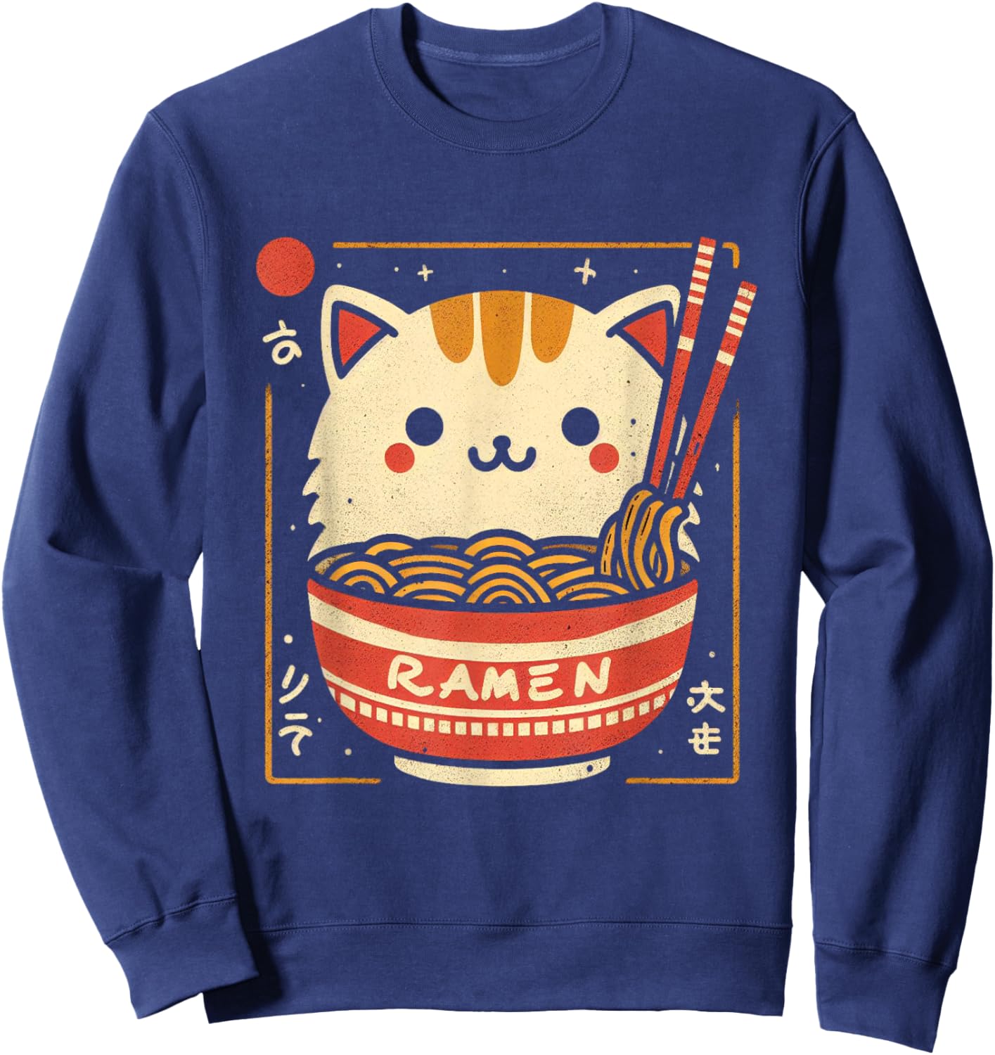 Ramen Cat Kawaii Neko Japanese Noodles Aesthetic Otaku Lover Sweatshirt - Sweatshirt | Navy