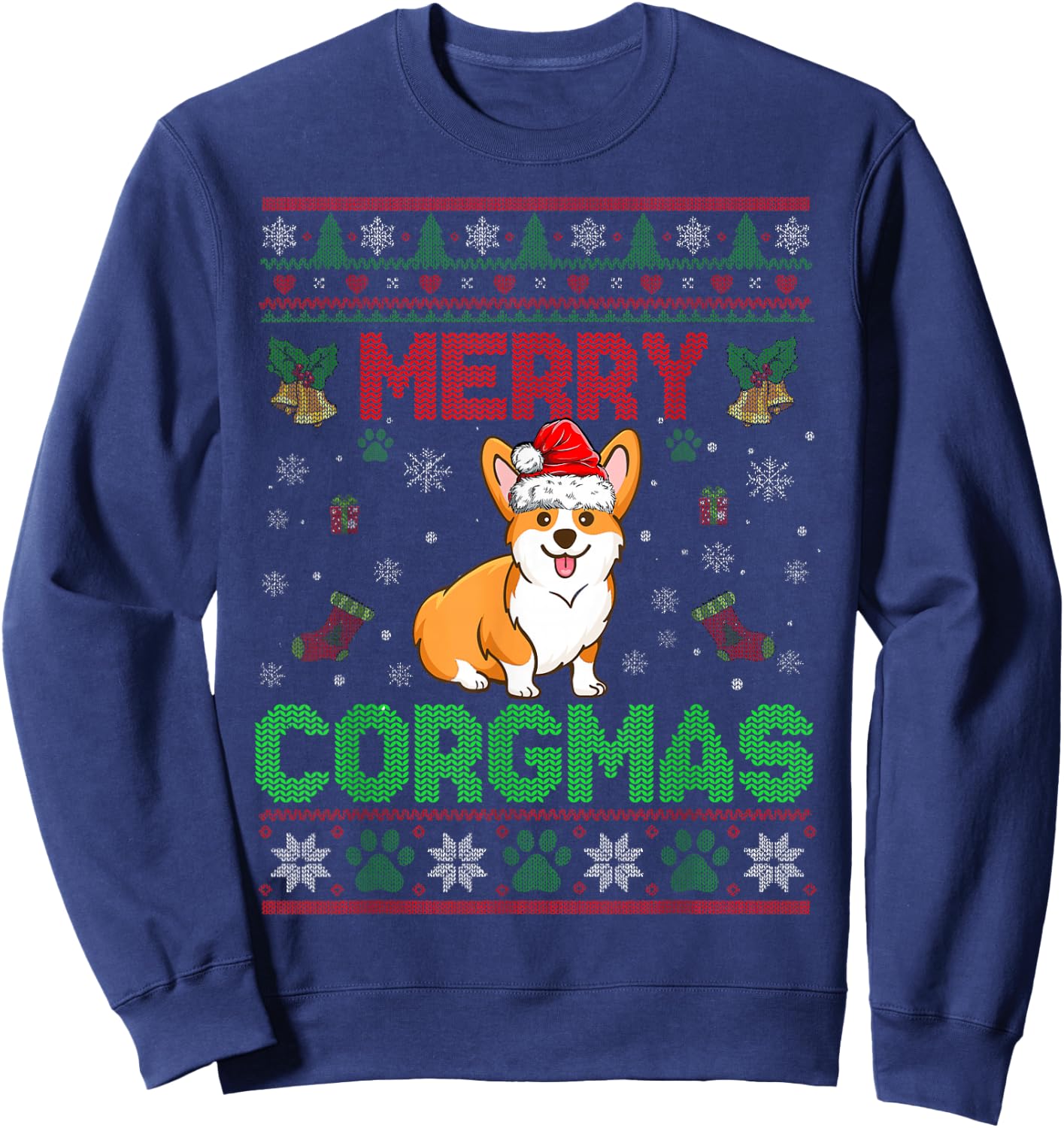Corgi Christmas Sweater Cool Merry Corgmas Xmas Sweatshirt - Sweatshirt | Navy
