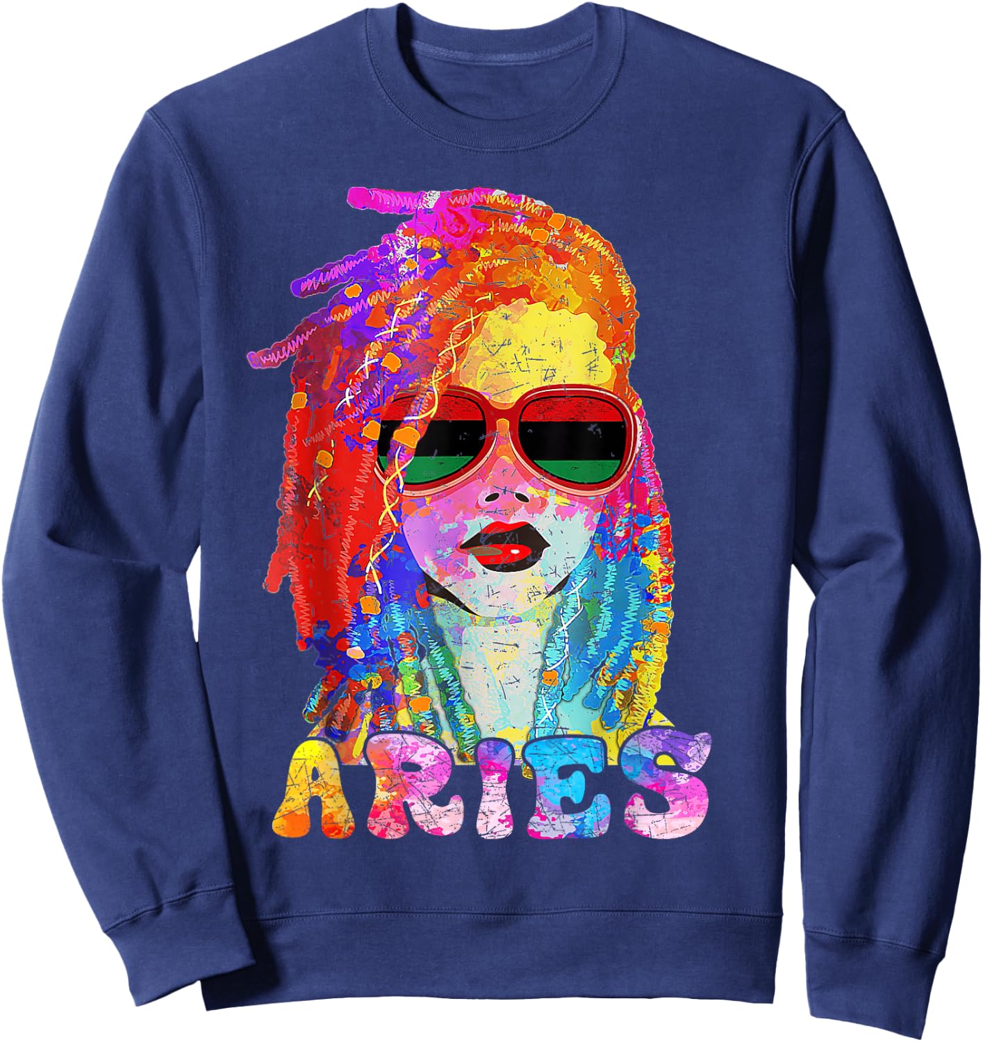 Aries Girl Loc'd Hair Art Zodiac Birthday Black Woman Sweatshirt - Sweatshirt | Navy
