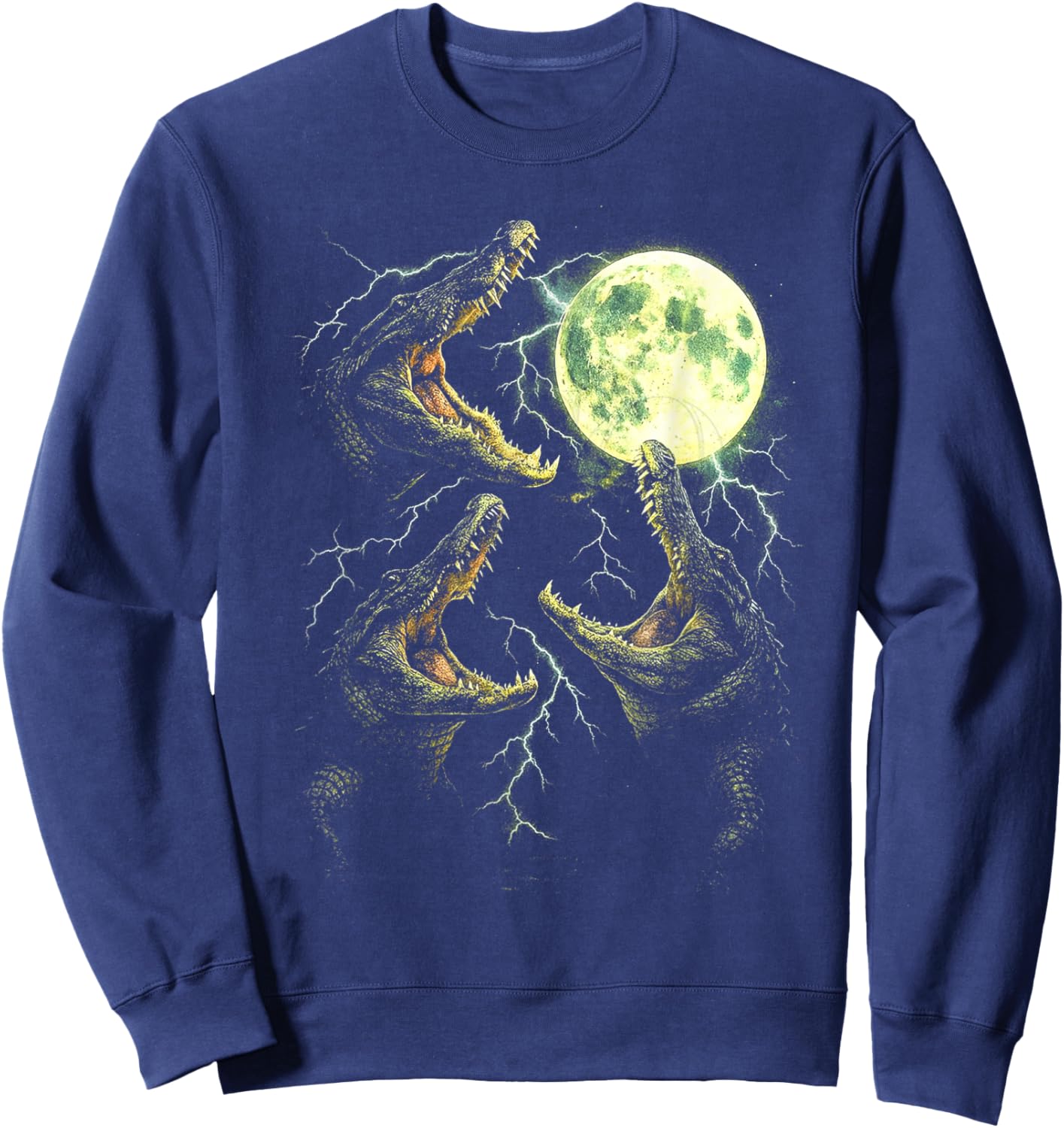 Retro Alligator Moon Howl 90s Swamp Lightning Design Sweatshirt - Sweatshirt | Navy