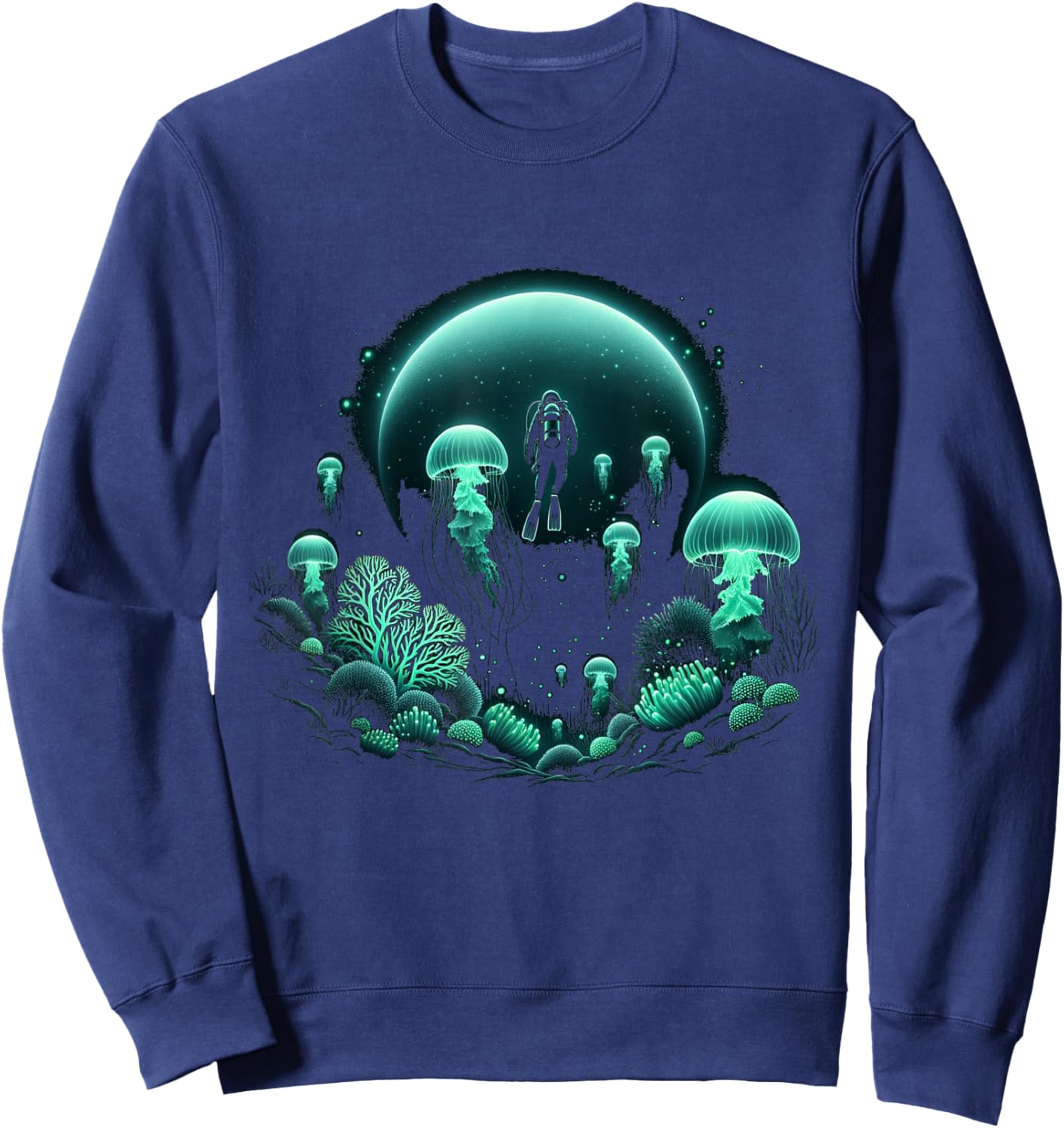 Scuba Diver and Jellyfish for Ocean Dive Trip Scuba Diving Sweatshirt - Sweatshirt | Navy