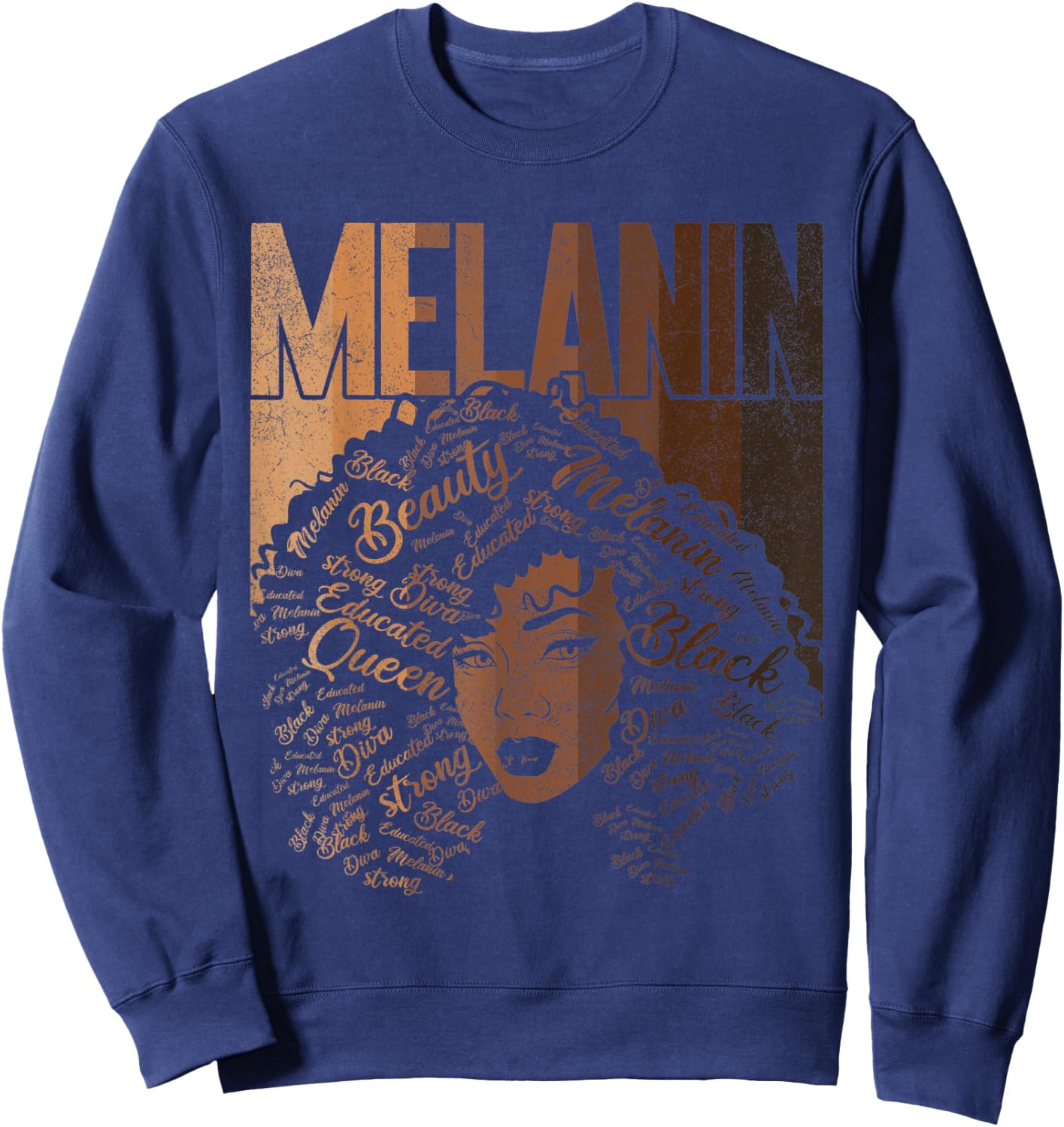 Black Melanin Queen Apparel, African American Afro Women Sweatshirt - Sweatshirt | Navy