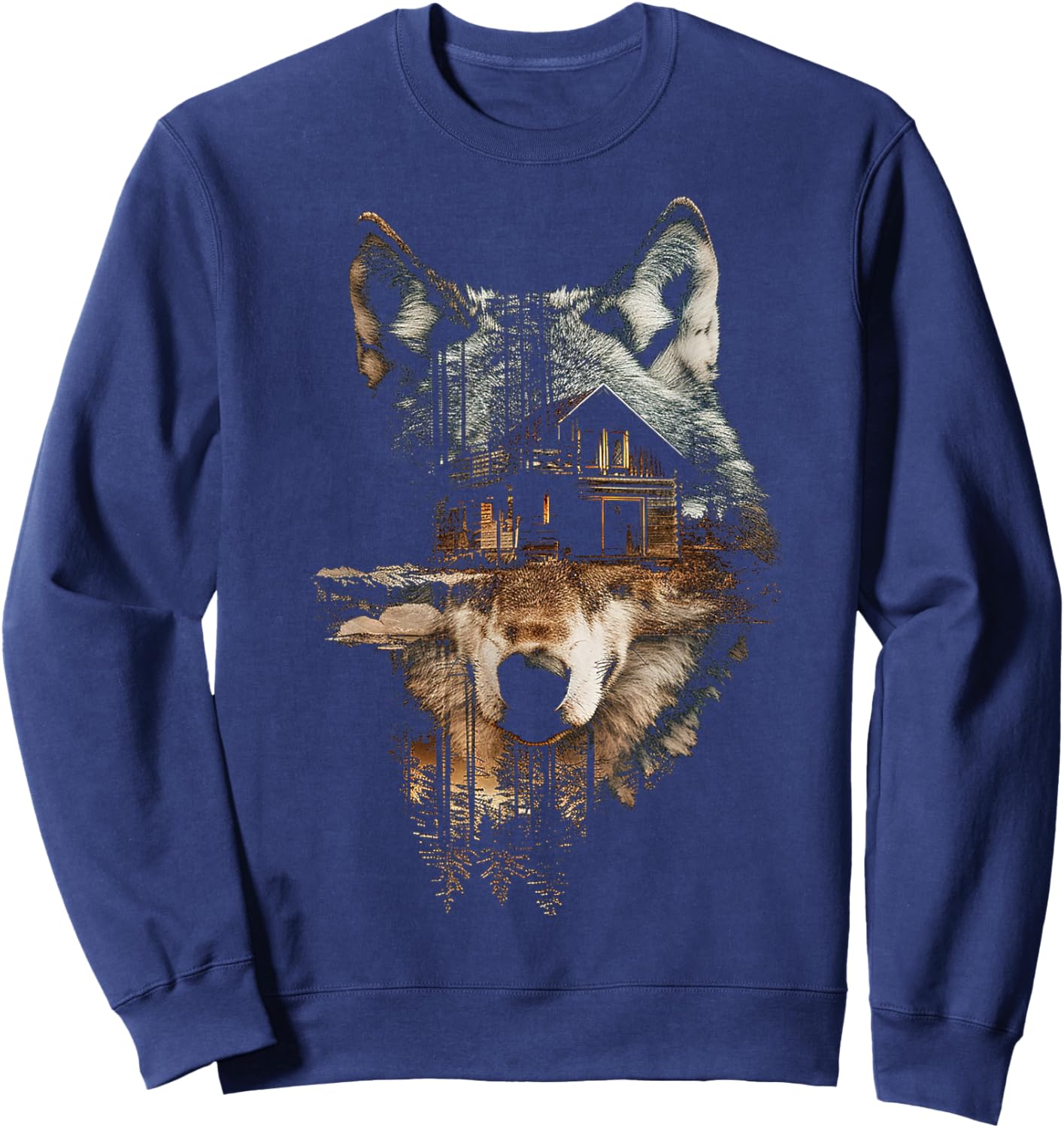 Wolf Nature House Animal Trees Illustration Art Wolf Sweatshirt - Sweatshirt | Navy