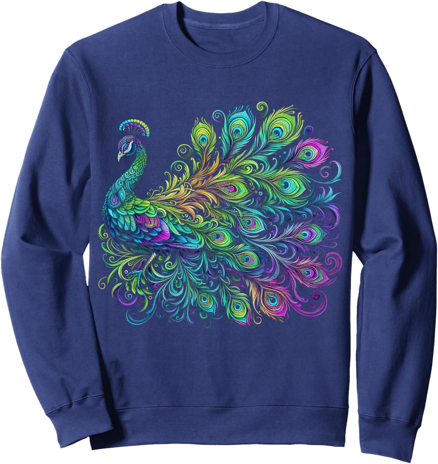 Psychedelic Peacock - Colorful Bird Lover Sweatshirt - Sweatshirt | Navy