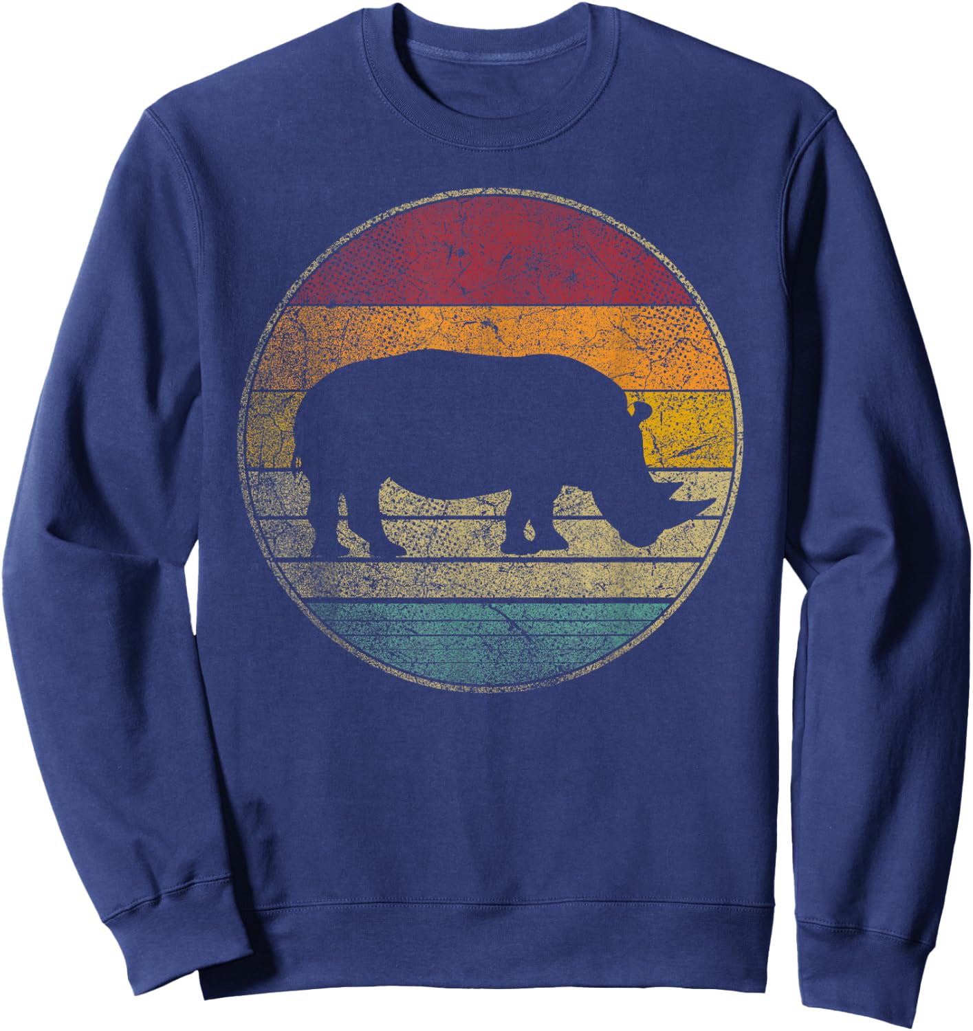 Rhino Rhinoceros Vintage Distressed Retro Style 70s 80s Sweatshirt - Sweatshirt | Navy