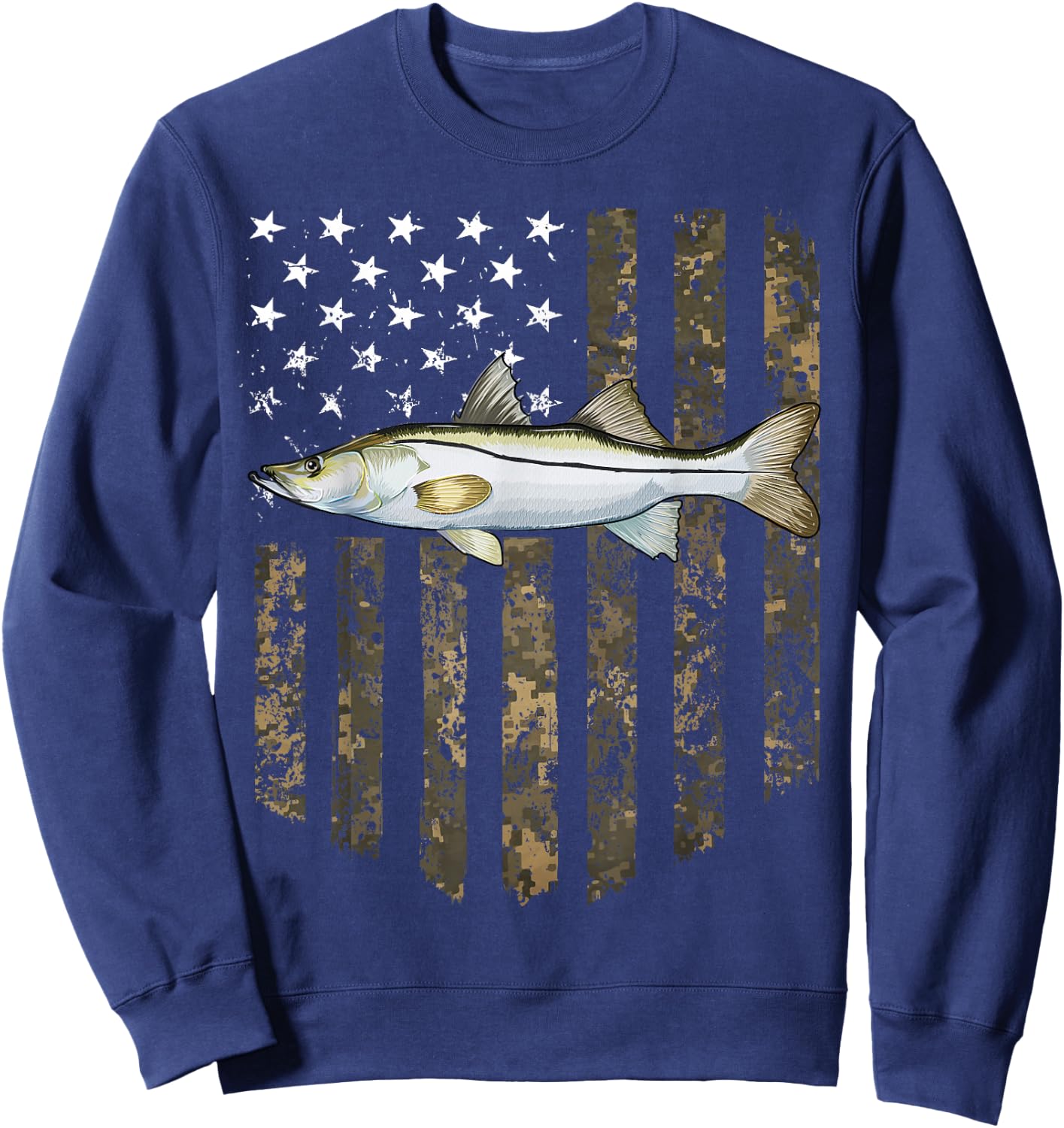 Camo American Flag Snook Fishing 4th Of July Sweatshirt - Sweatshirt | Navy