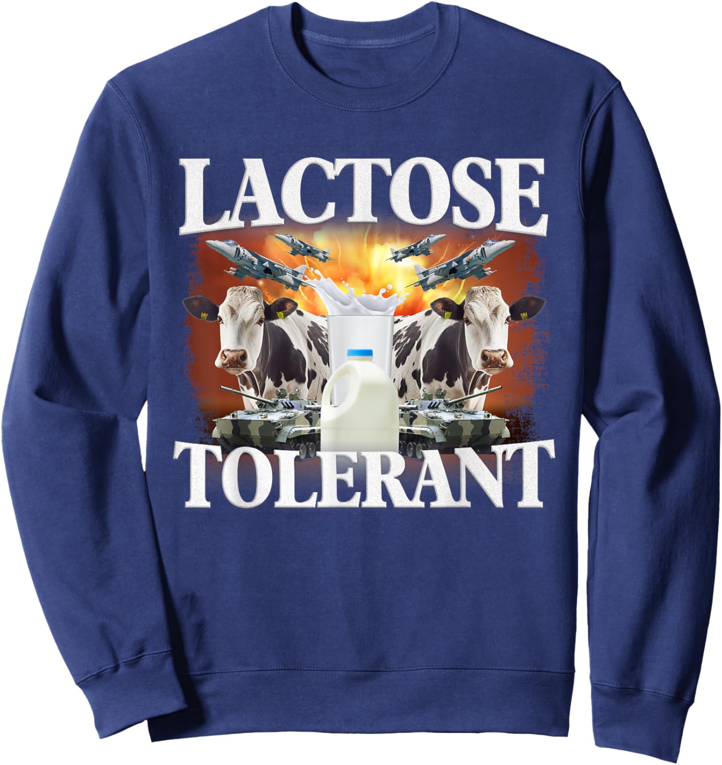 Funny Lactose Retro Pro-Dairy Apparel -Adults Black Cotton Blend Small Sweatshirt - Sweatshirt | Navy