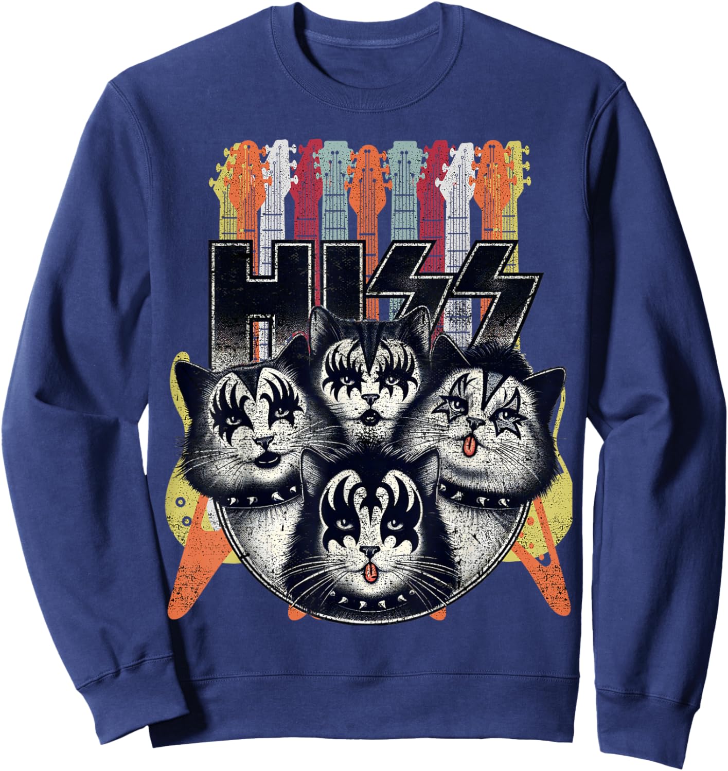 Hiss Funny Cats Kittens Parody Rock Rockin vintage retro cat Women Sweatshirt - Sweatshirt | Navy