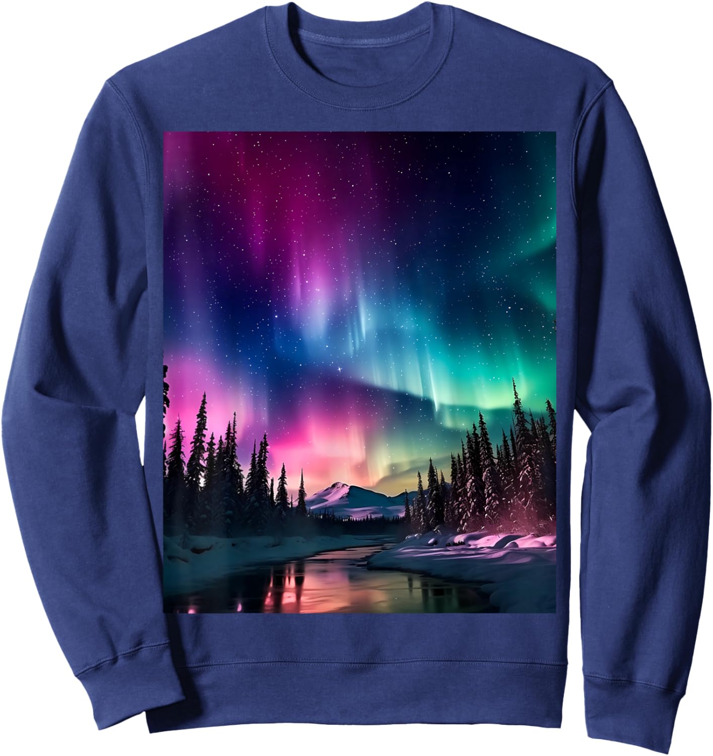 Alaska Landscape Aurora Borealis Northern Lights Vacay Merch Sweatshirt - Sweatshirt | Navy