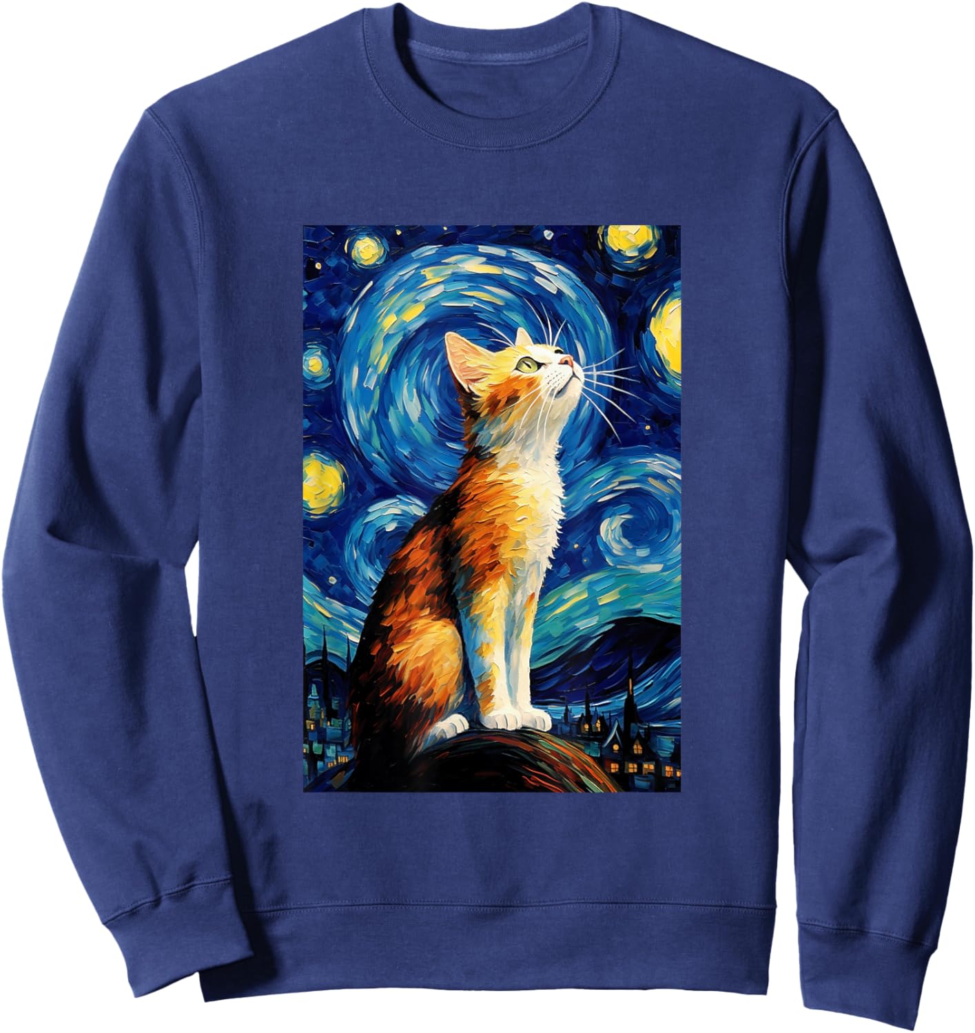 Cat Van Gogh Style Starry Night Graphic Sweatshirt - Sweatshirt | Navy