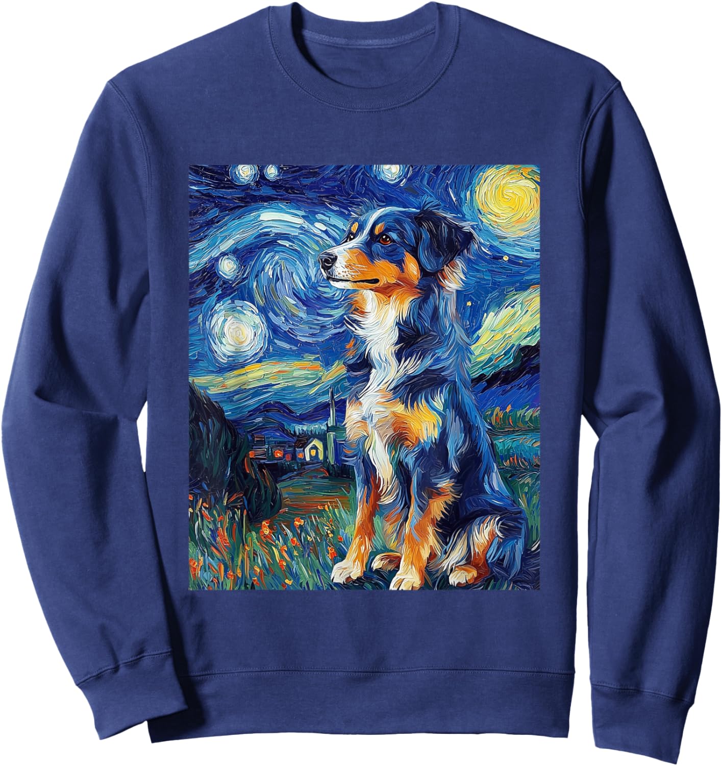 Australian Shepherd Dog - Van Gogh Style - Starry Night Sweatshirt - Sweatshirt | Navy