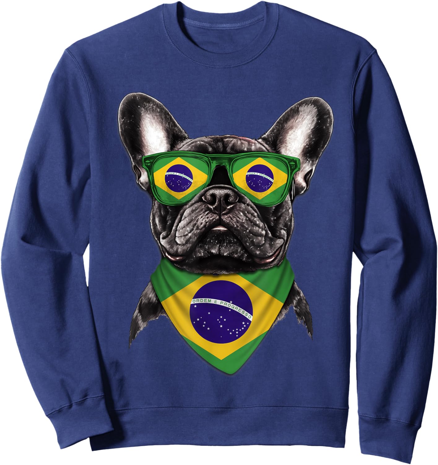 Brazilian Flag American French Bulldog Heritage Brazil Sweatshirt - Sweatshirt | Navy