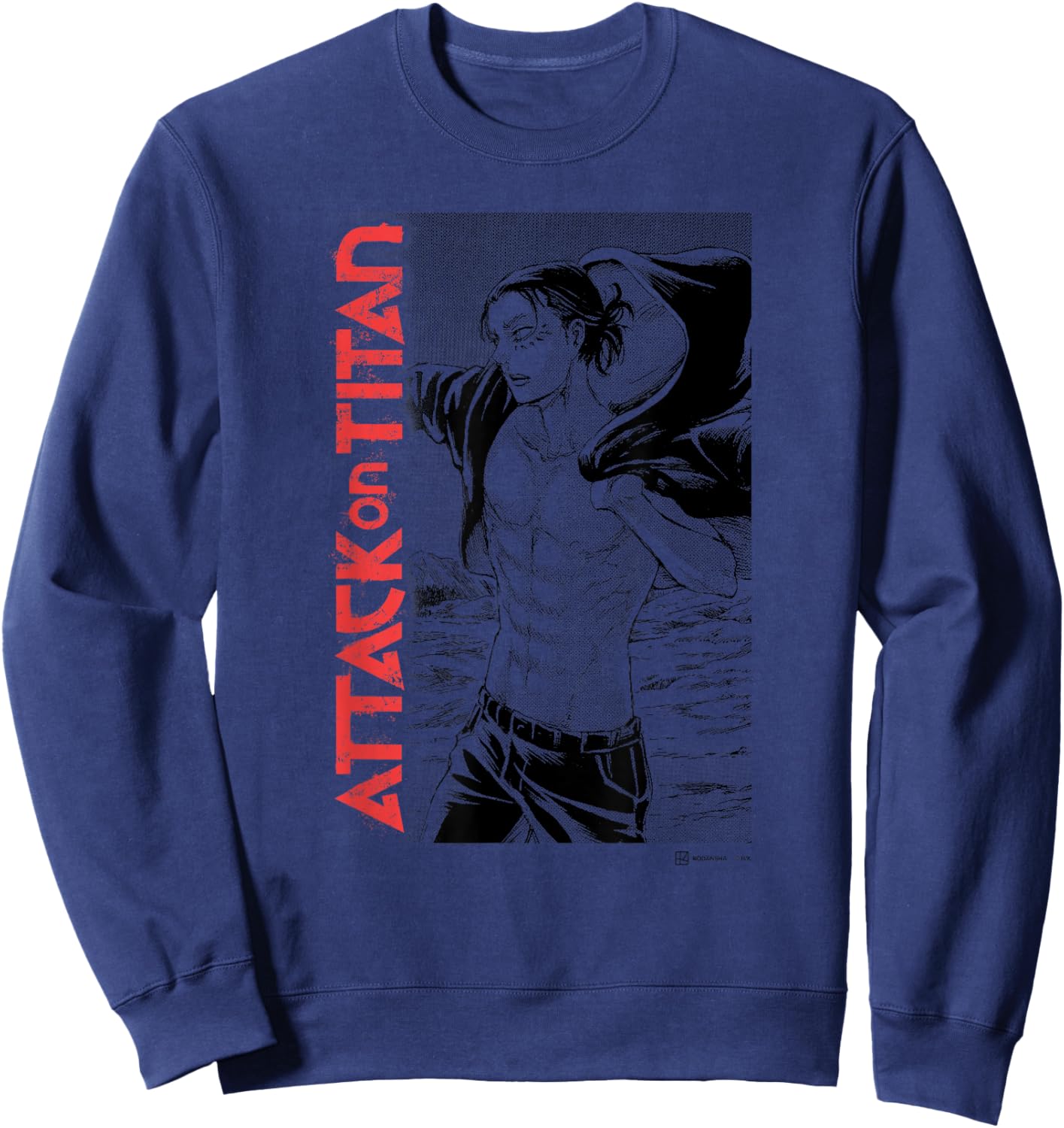 Attack on Titan Eren Yeager Manga Style Shirtless Portrait Sweatshirt - Sweatshirt | Navy