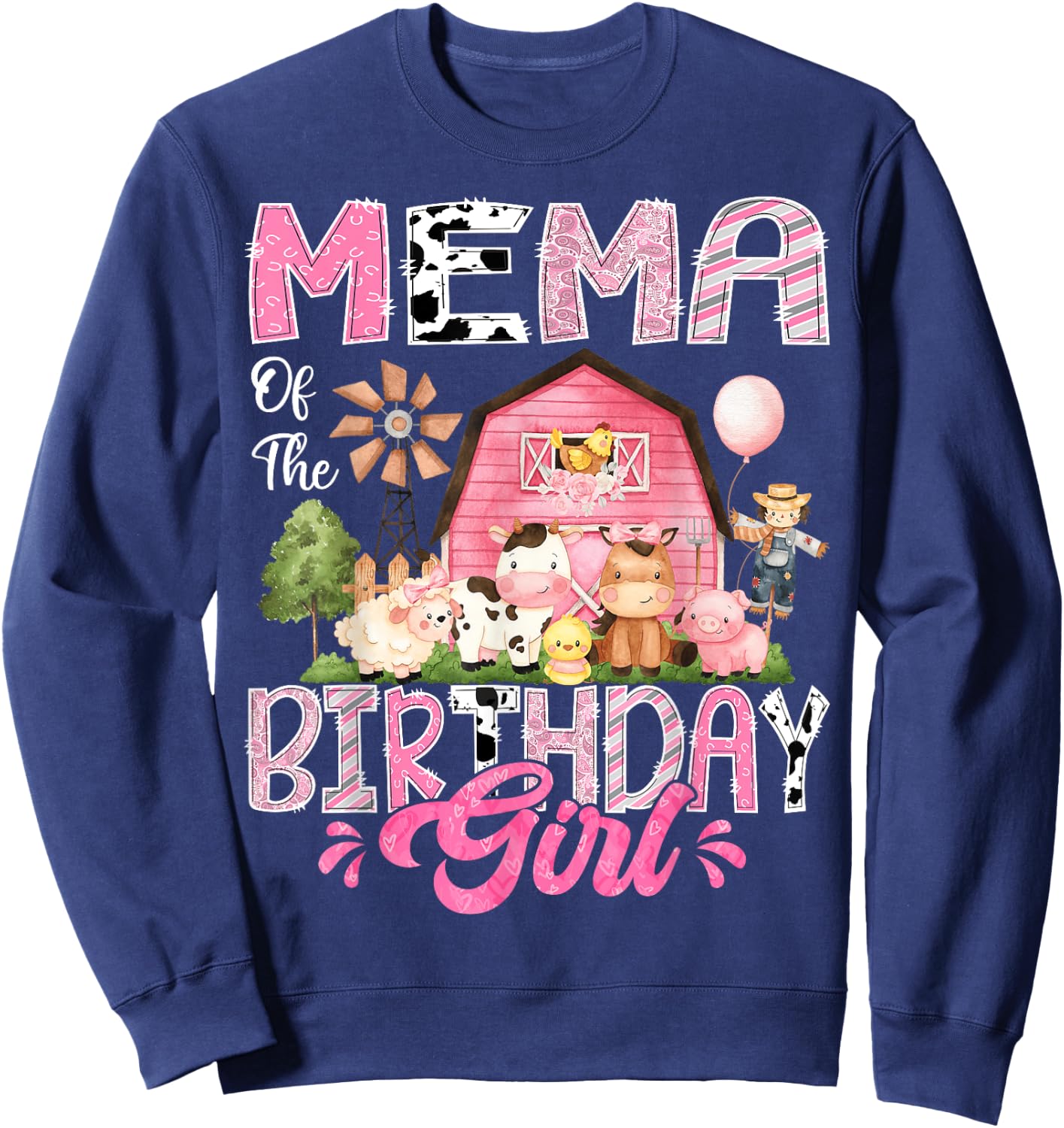 Mema Of The Birthday Girl Pink Farm Cow First Birthday Sweatshirt - Sweatshirt | Navy