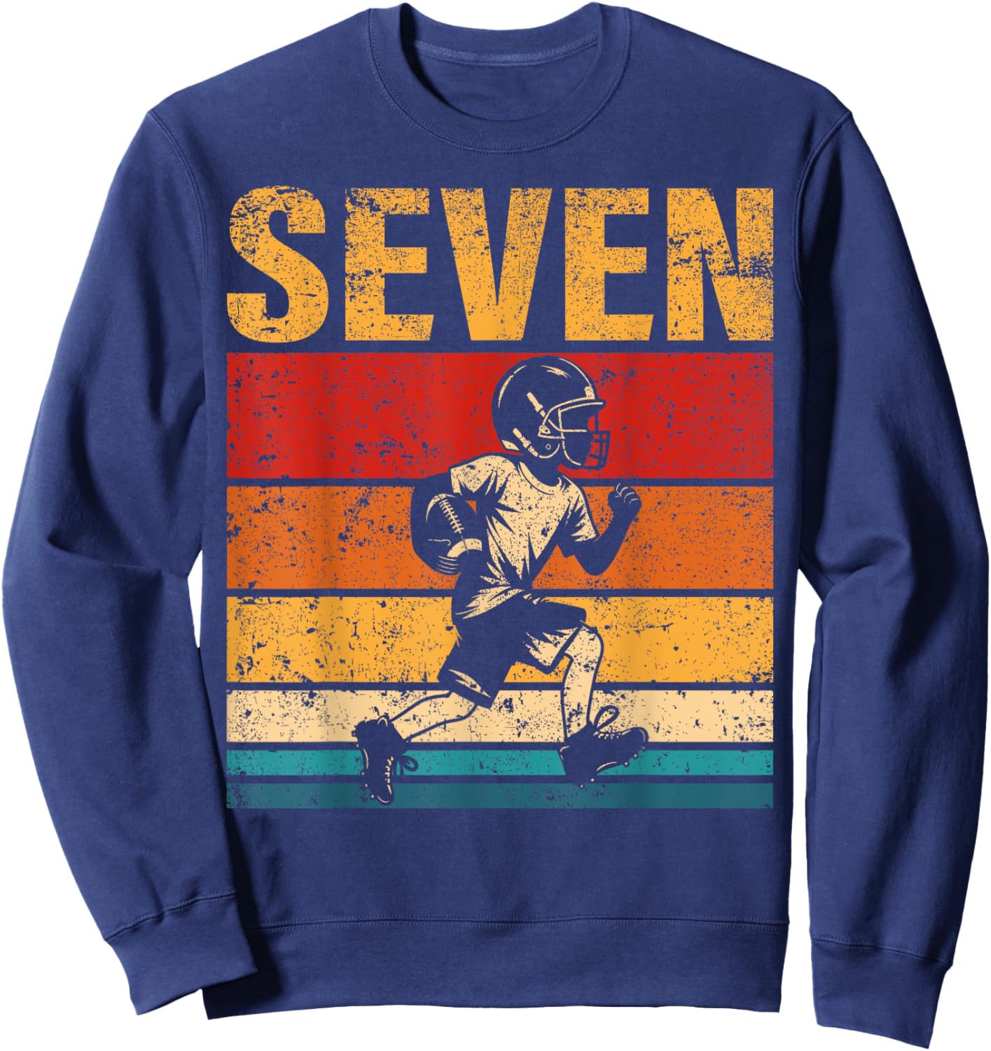 7 Year Old Football Boy Birthday Vintage 7th Birthday Boy Sweatshirt - Sweatshirt | Navy