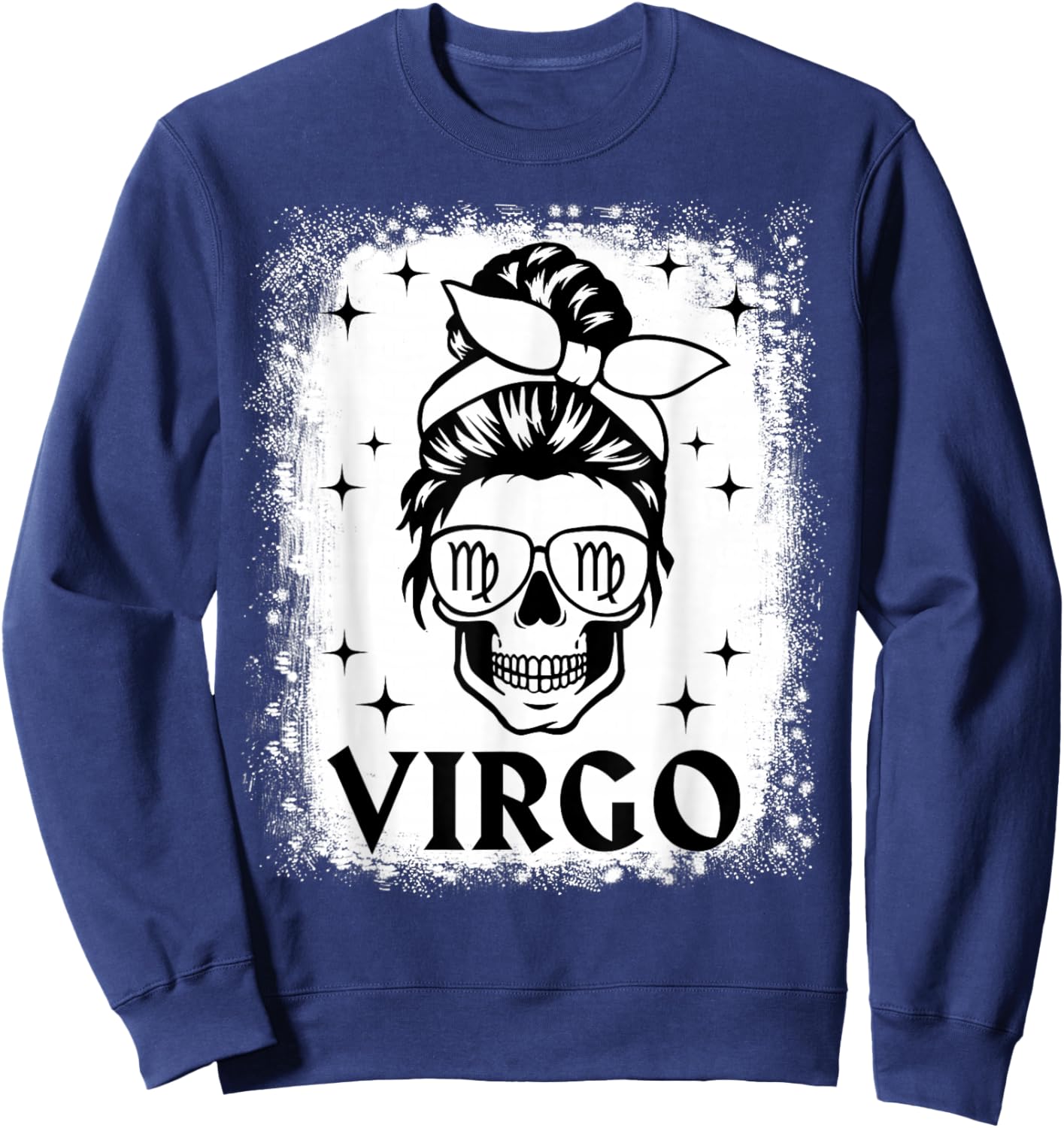 Virgo Girl Woman Messy Bun Skull Gothic Zodiac Sign Sweatshirt - Sweatshirt | Navy