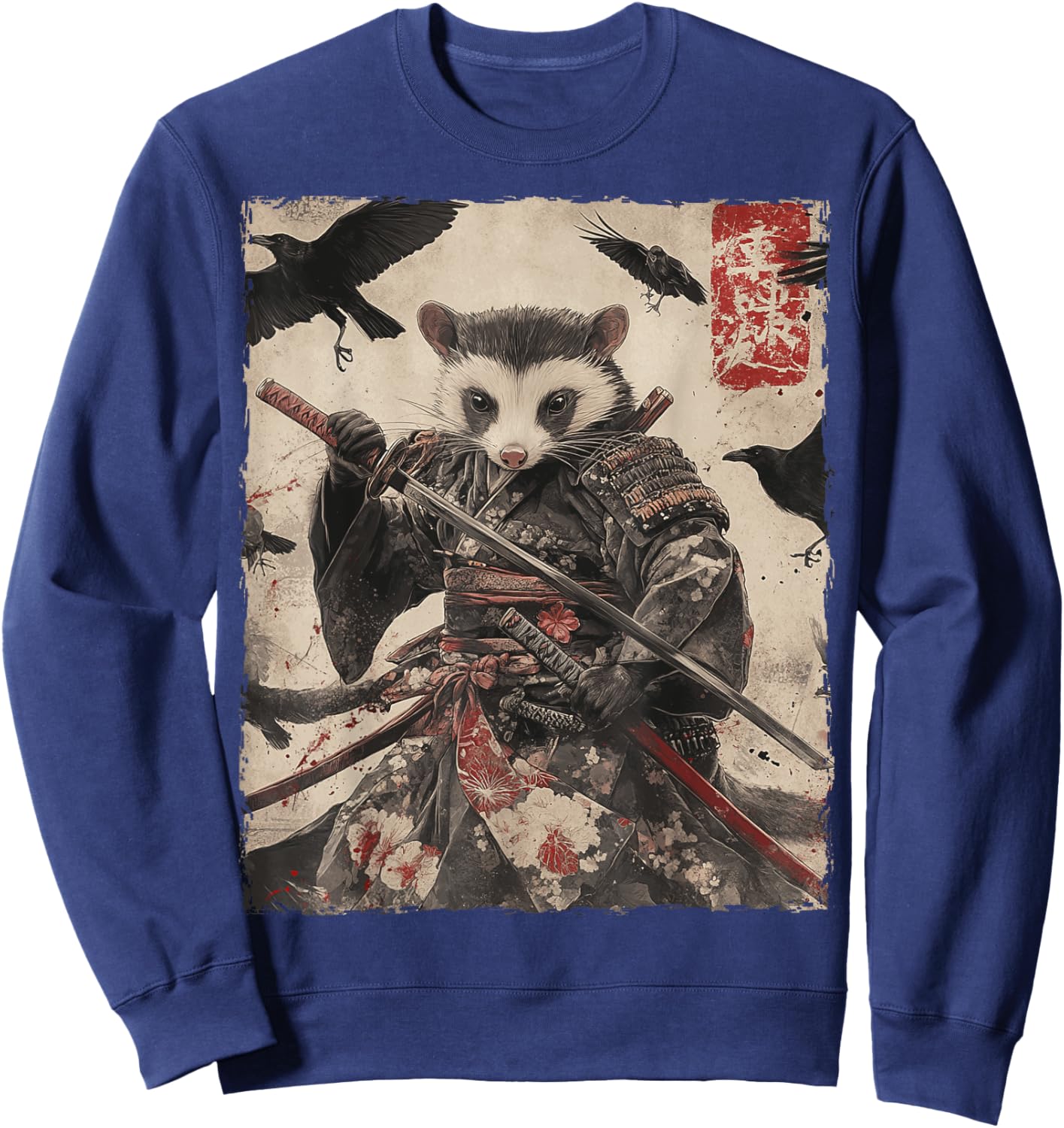 Opossum Possum Samurai Graphic Japanese Warrior Anime Sweatshirt - Sweatshirt | Navy
