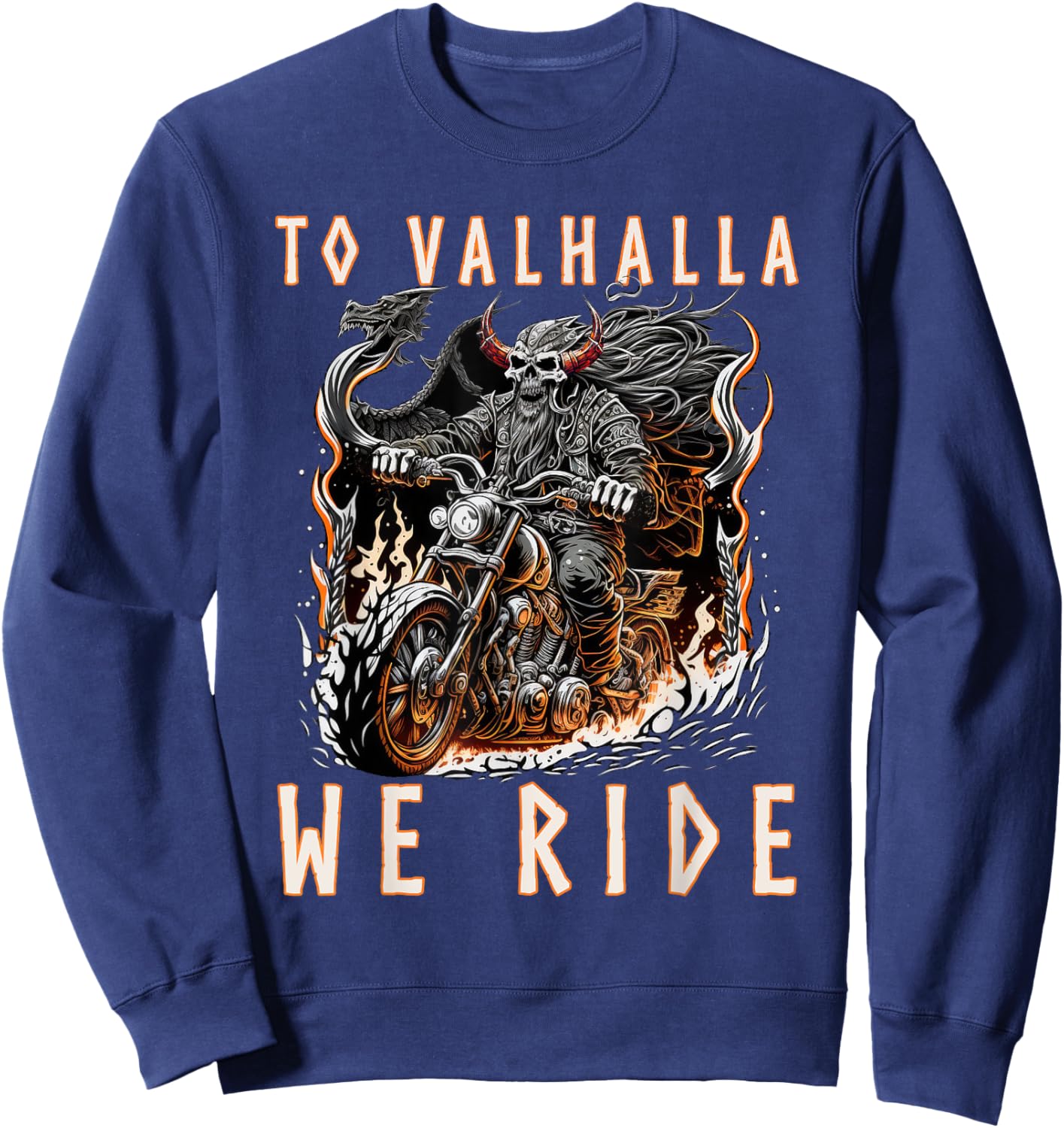 To Valhalla We Ride Biker Viking Sweatshirt - Sweatshirt | Navy