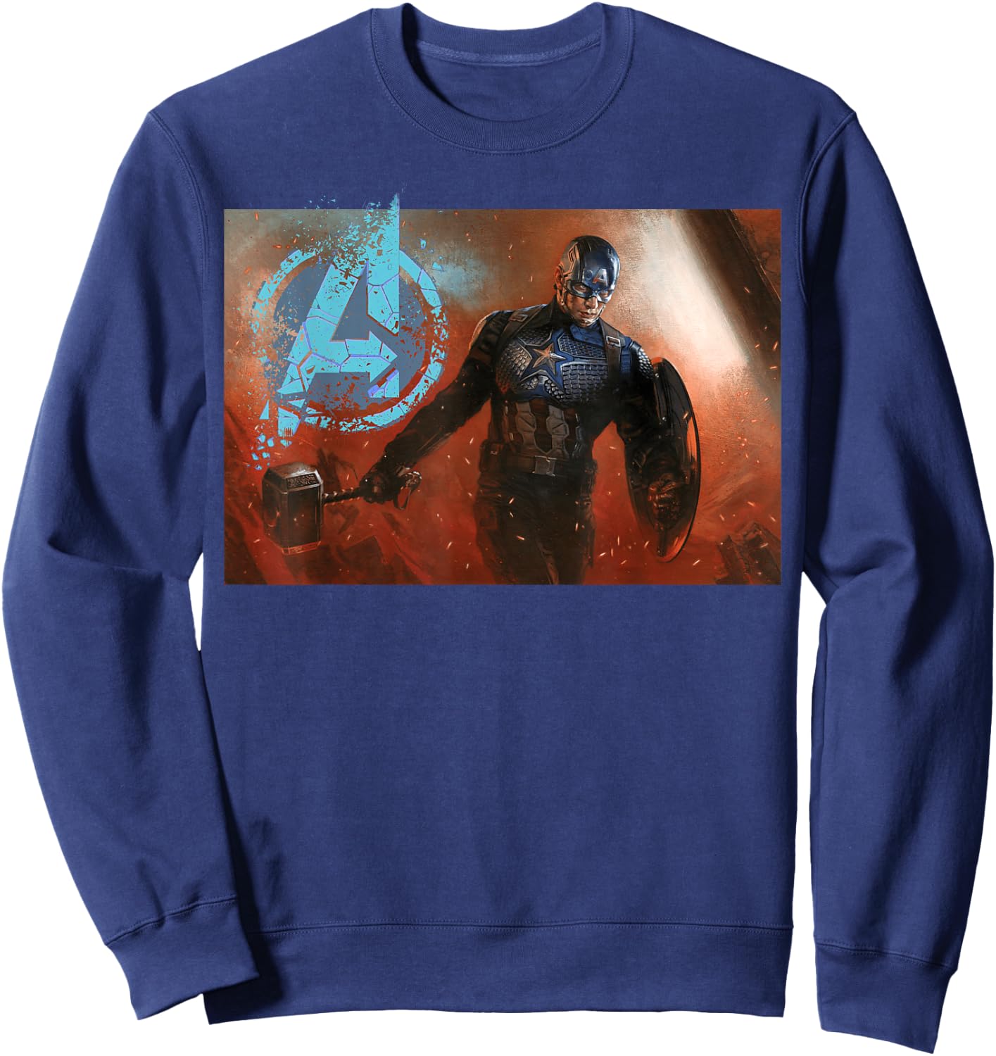 Avengers Endgame Captain America Mjolnir Shield Portrait Sweatshirt - Sweatshirt | Navy