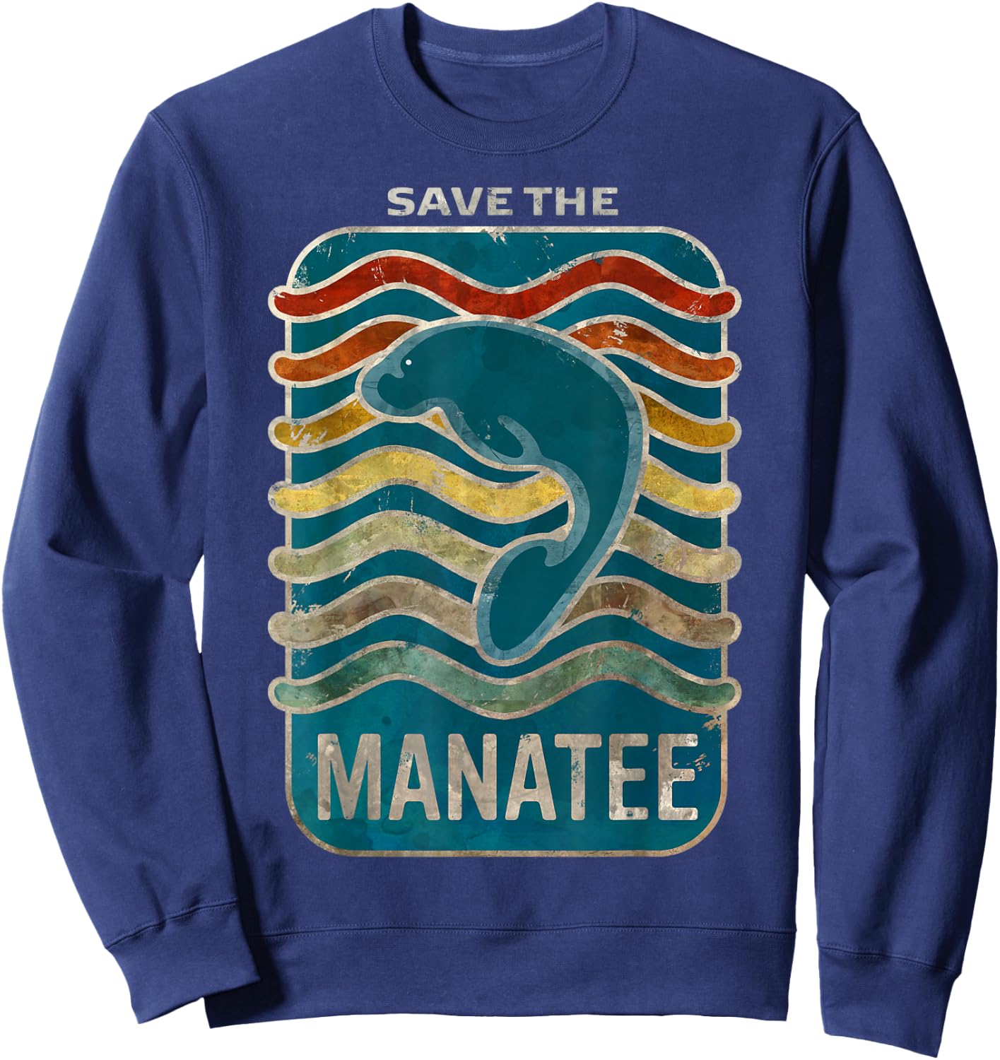 Save the Manatee Retro Vintage Design Sweatshirt - Sweatshirt | Navy