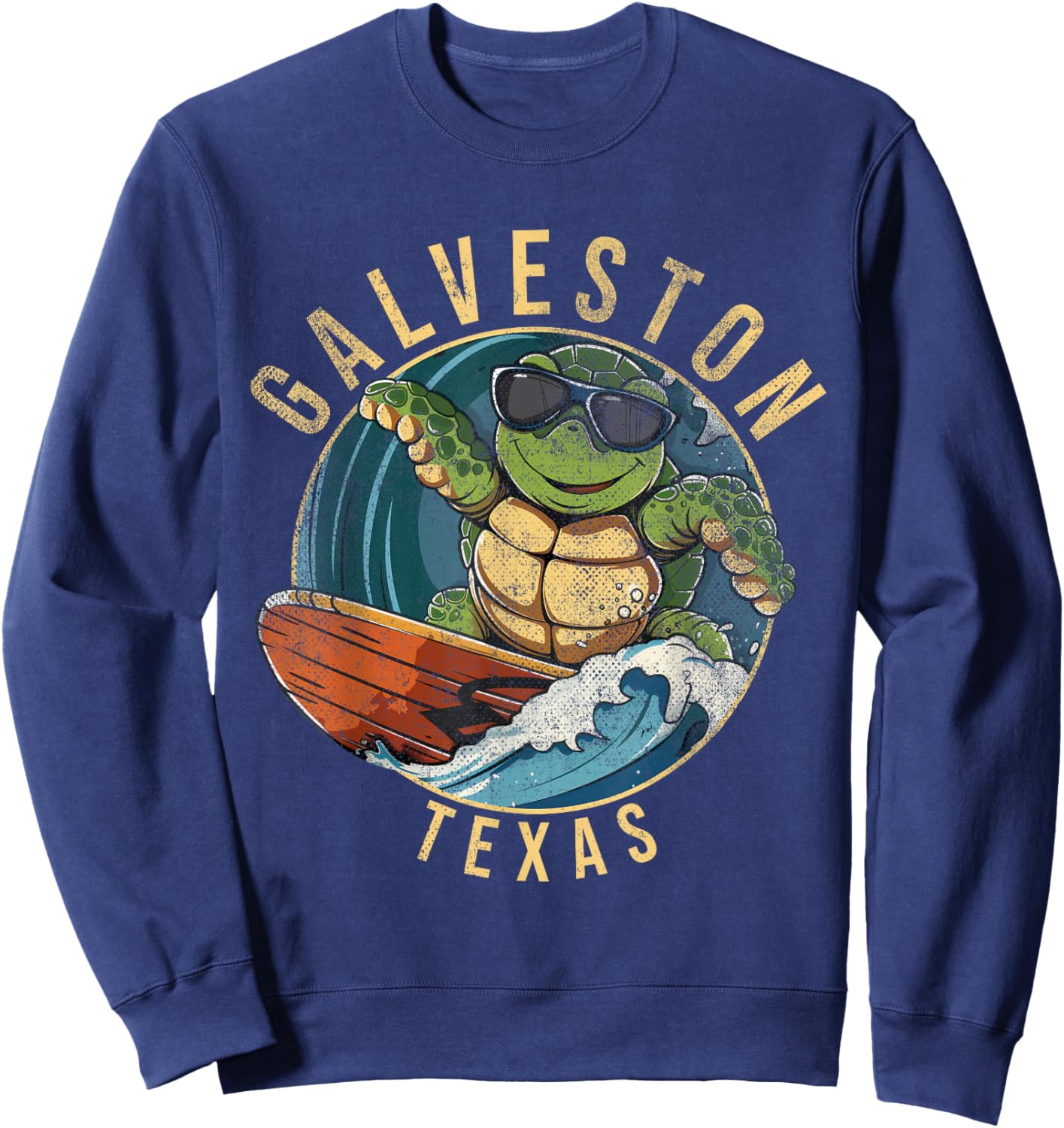 Galveston Texas TX | surfing turtle Sweatshirt - Sweatshirt | Navy
