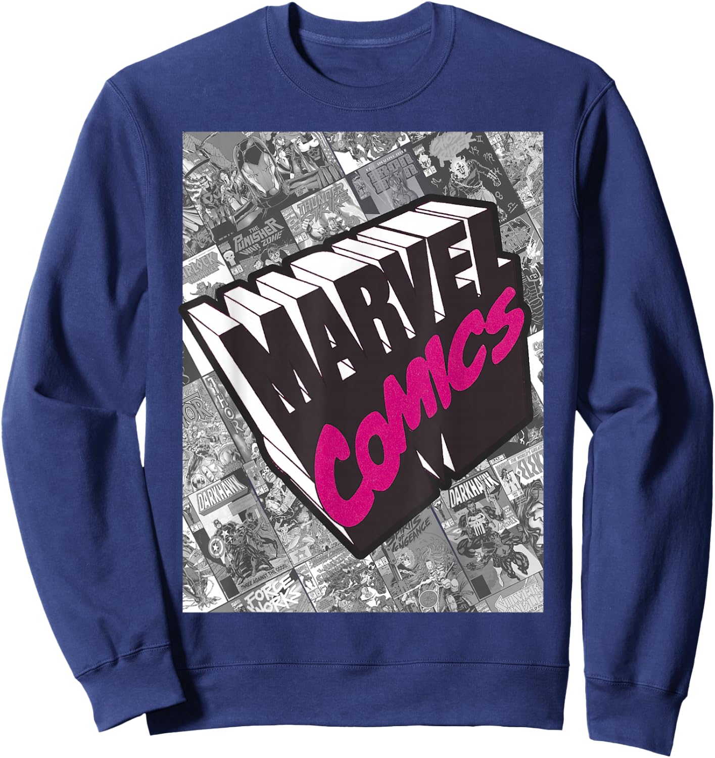 Marvel Comics Logo Comic Book Fill Panel Sweatshirt - Sweatshirt | Navy