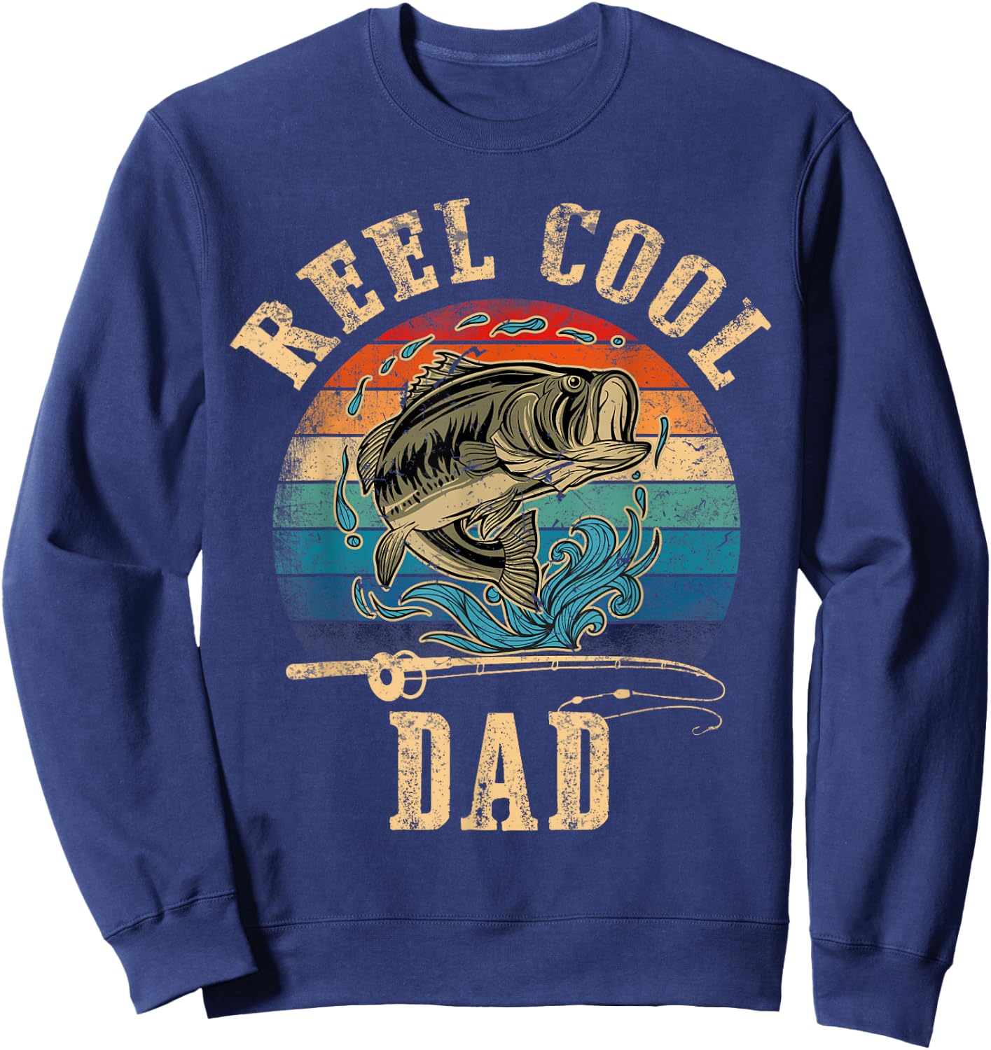 Vintage Reel Cool Dad Fish Fishing Shirt Father's Day Sweatshirt - Sweatshirt | Navy