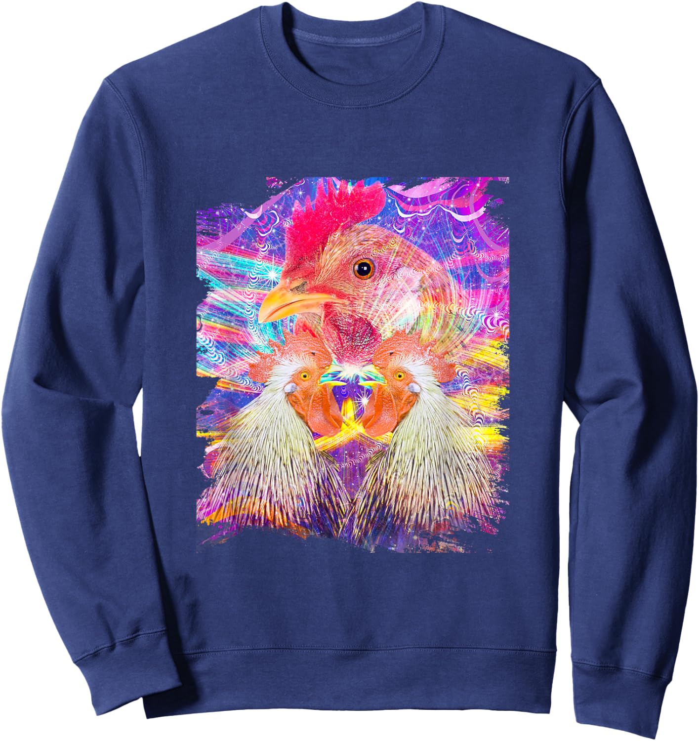 EDM Trippy Chicken Rave Sweatshirt - Sweatshirt | Navy