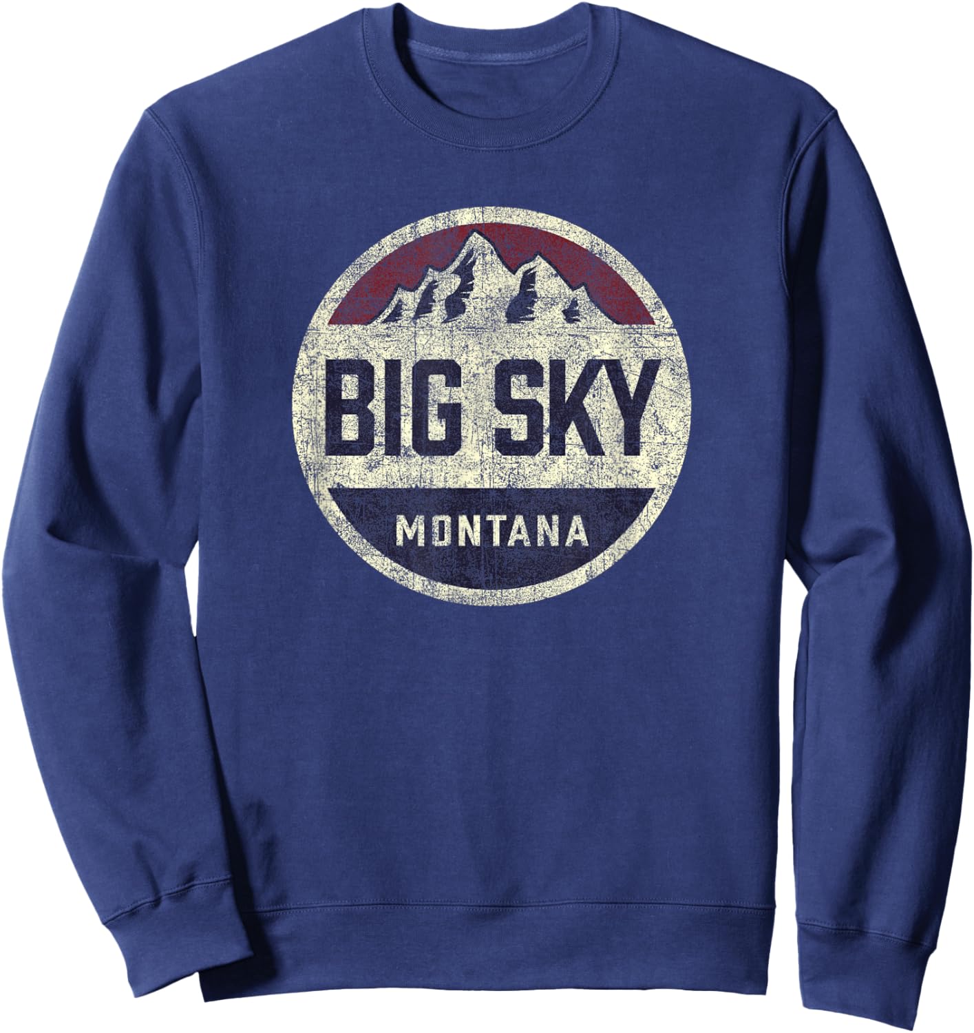 Vintage Big Sky Montana Souvenir Mountain Retro Circle Sweatshirt - Sweatshirt | Navy