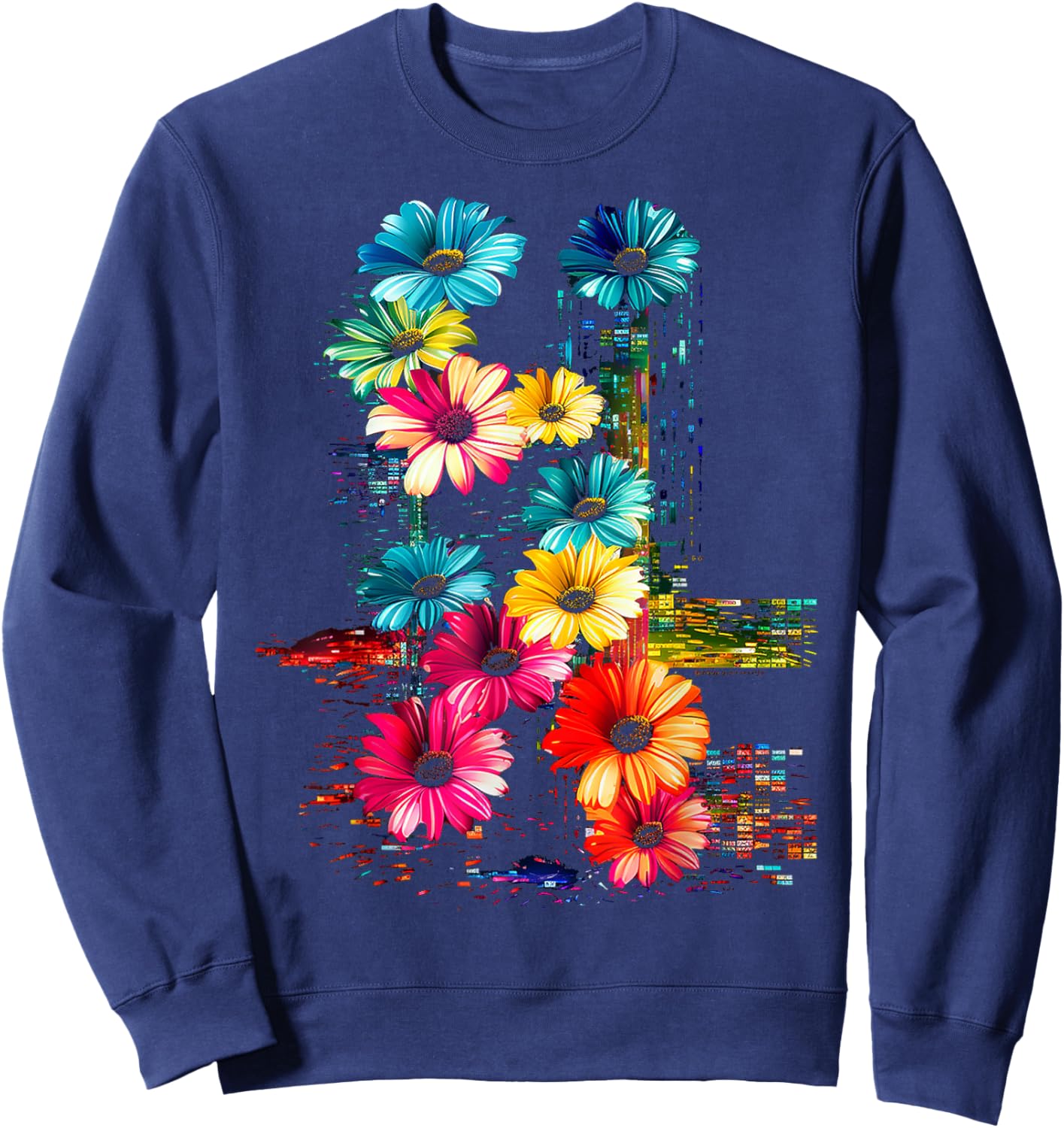 Flower Colorful Artwork Nature Art Graphic Flower Sweatshirt - Sweatshirt | Navy