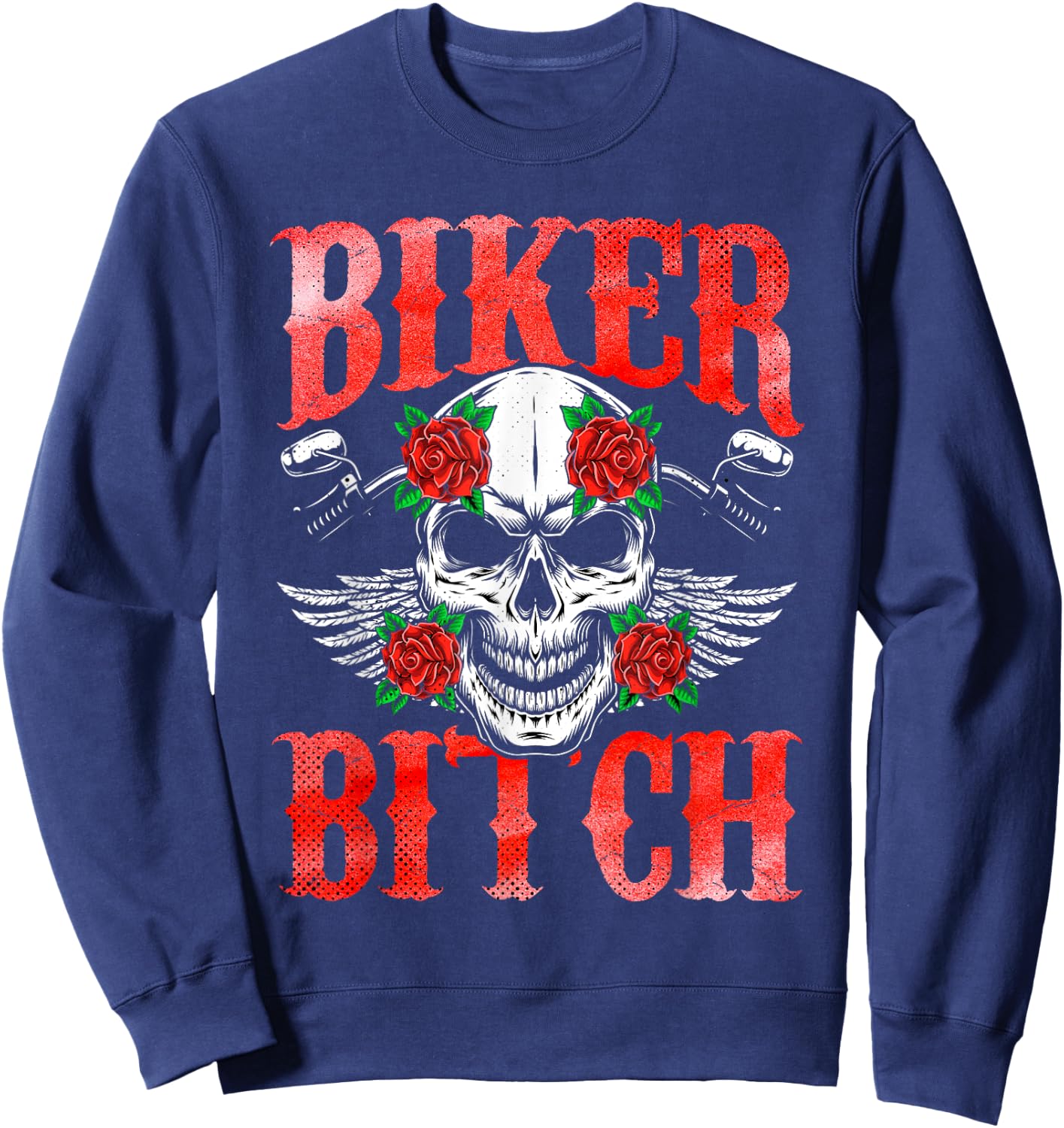 Biker Skull Motorcycle Sexy Bitch Babe Chick Red Rose Gift Sweatshirt - Sweatshirt | Navy
