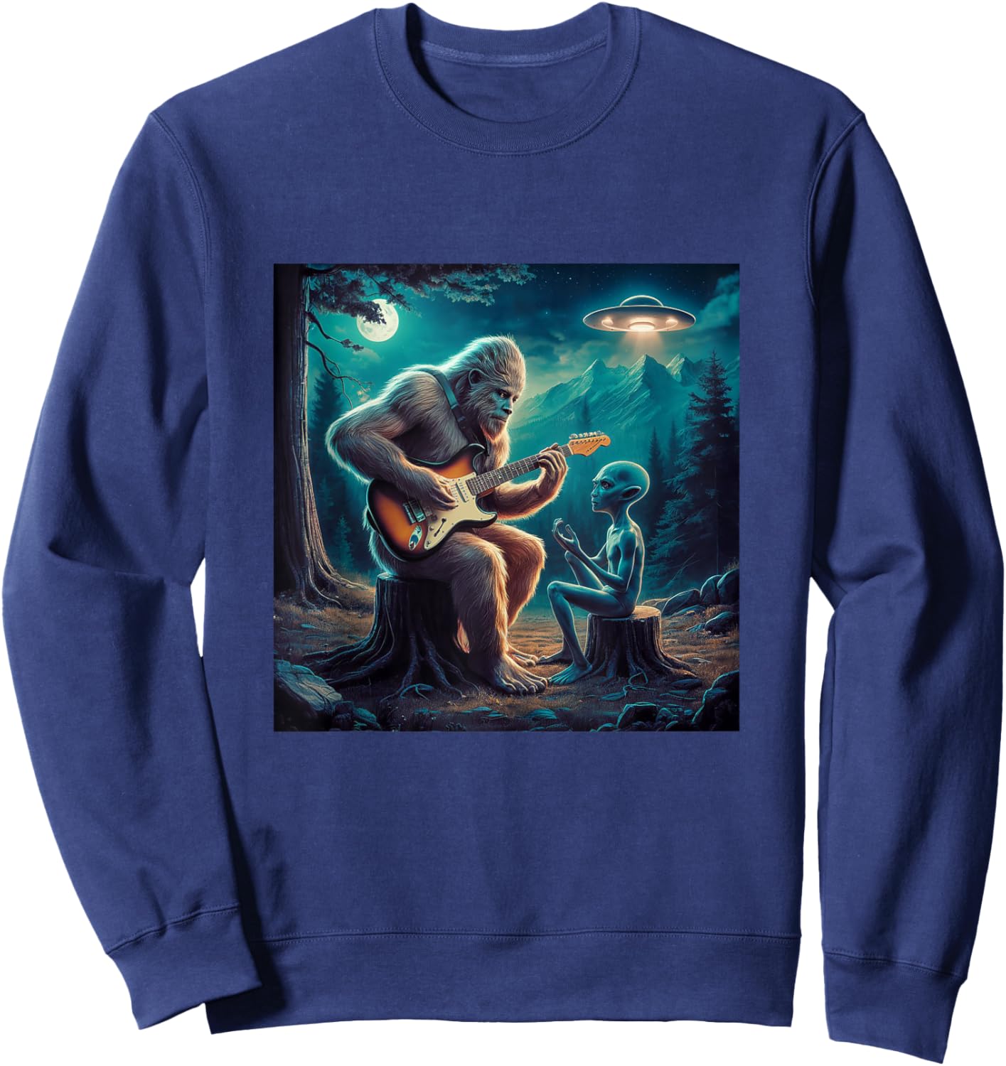 Alien Bigfoot Guitar Sasquatch UFO Gifts , Women, Kid Sweatshirt - Sweatshirt | Navy