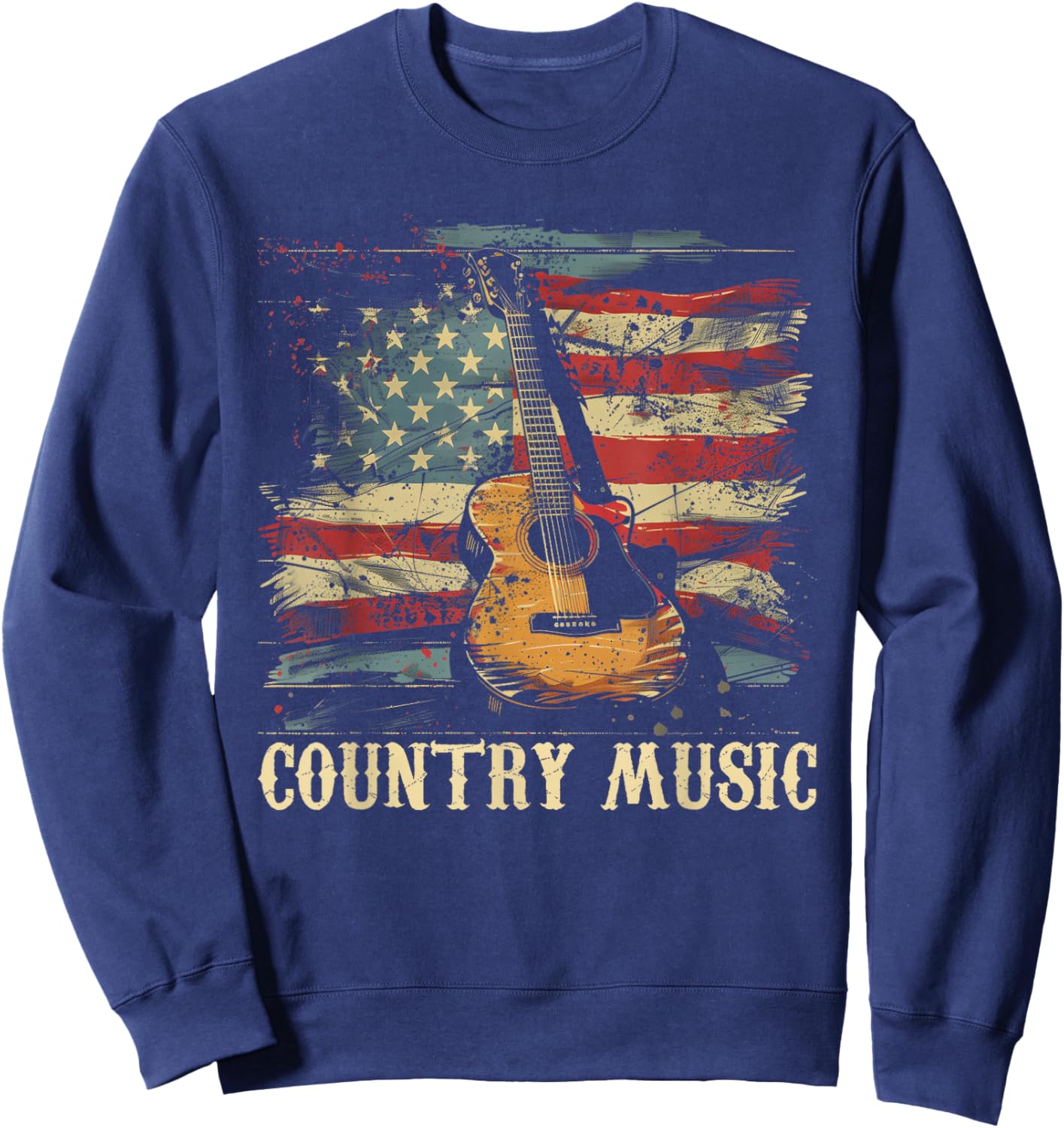 Country Music - Outlaw Western USA Patriotic Vintage Guitar Women Men Sweatshirt - Sweatshirt | Navy