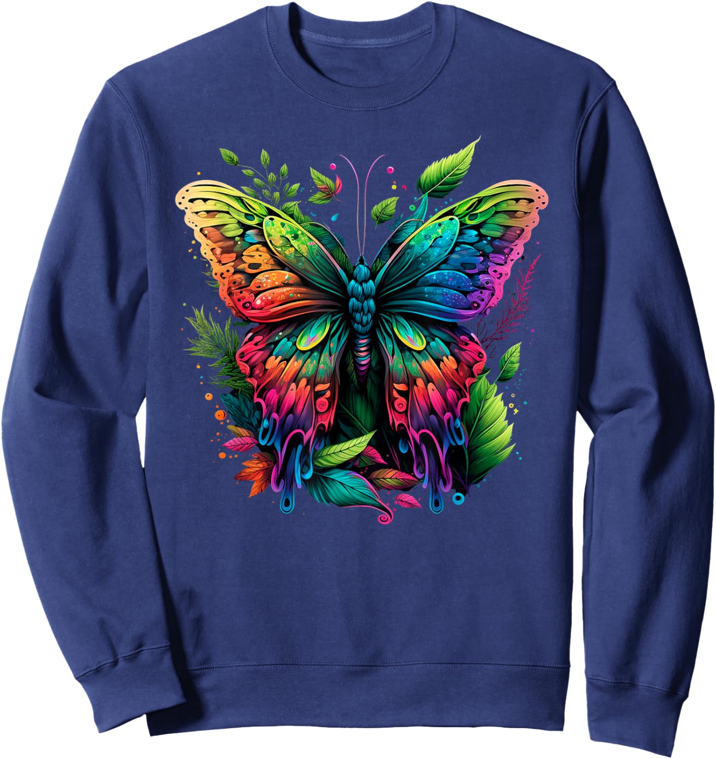Rainbow Butterfly Colorful Butterfly Lover Girls Sweatshirt - Sweatshirt | Navy