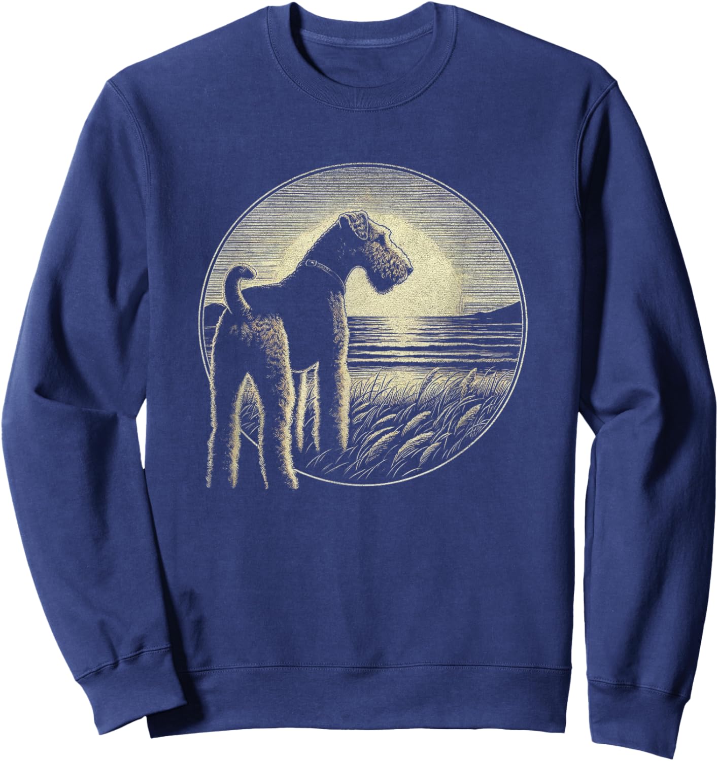 Vintage Airedale Terrier Retro Scene Dog Art Design Sweatshirt - Sweatshirt | Navy