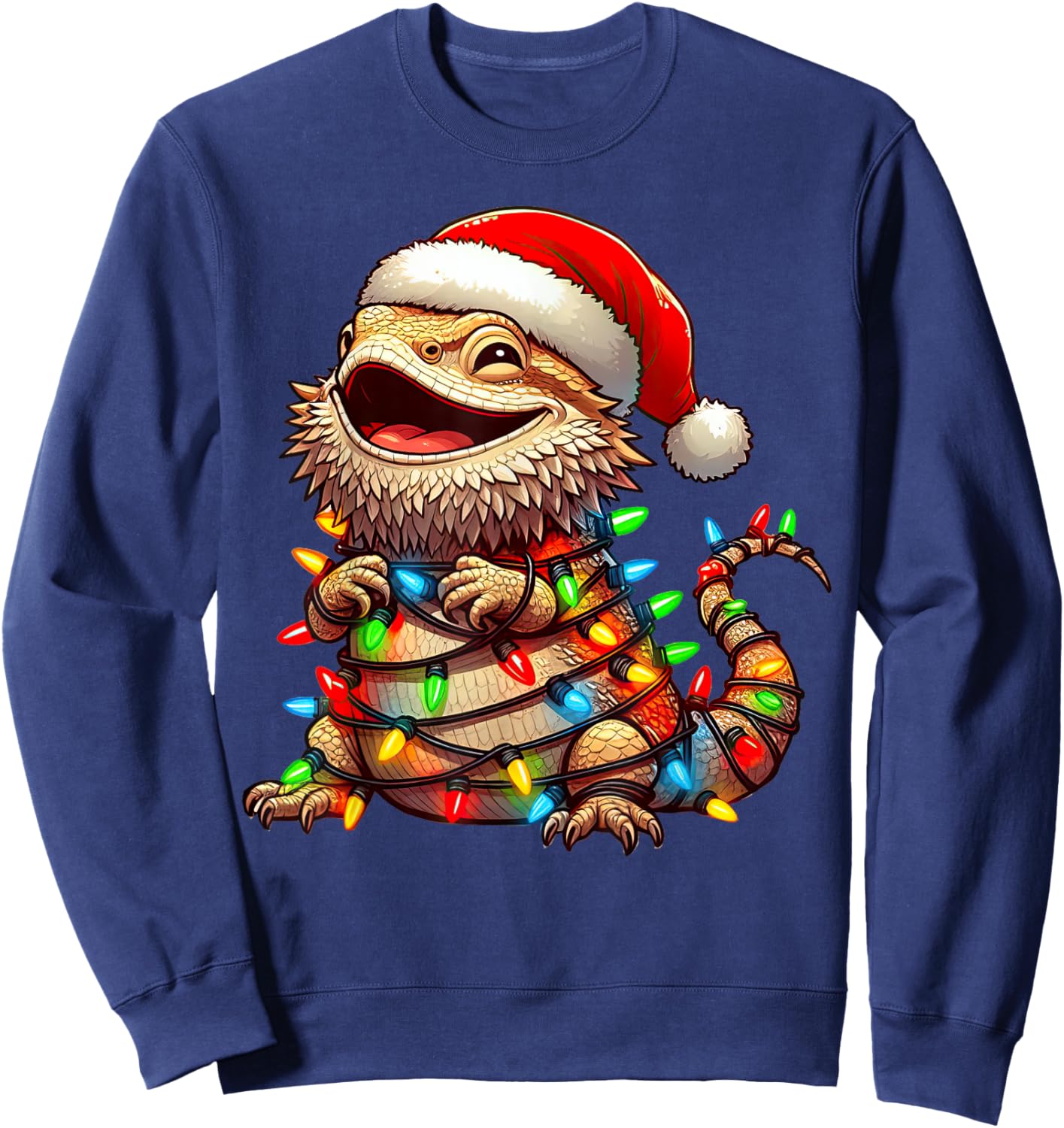 Bearded Dragon Christmas Lights Santa Hat Boys Girls Kids Sweatshirt - Sweatshirt | Navy
