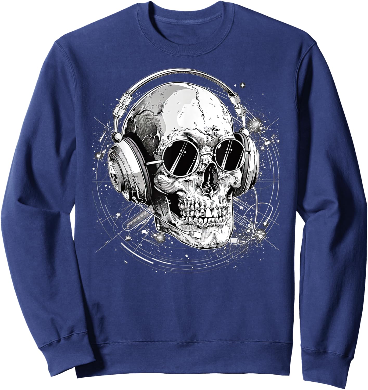 Skull with Headphones Music Sweatshirt - Sweatshirt | Navy