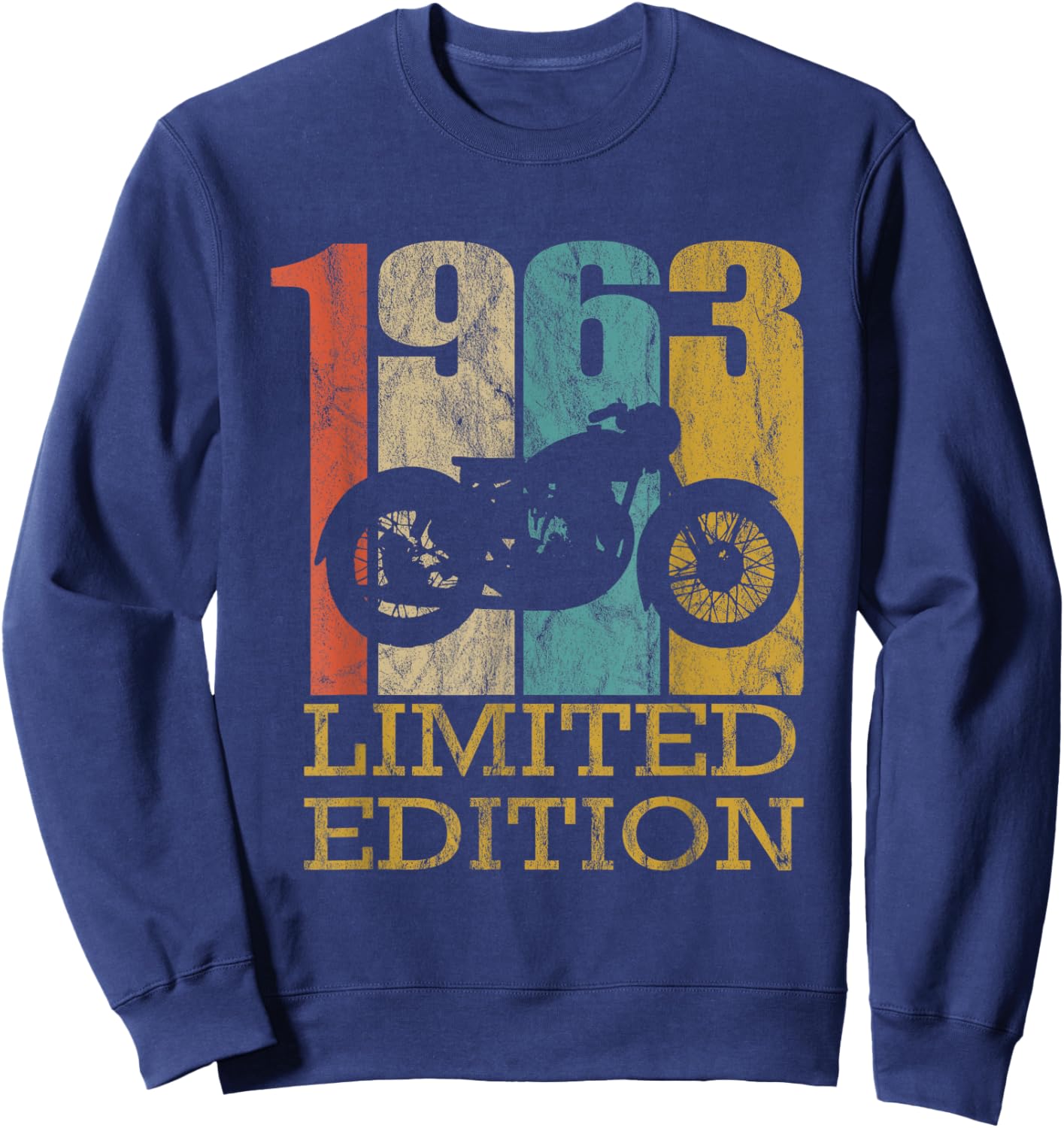 Bike Men's Retro Motorcycle , Black, Small, Short Sleeve Sweatshirt - Sweatshirt | Navy